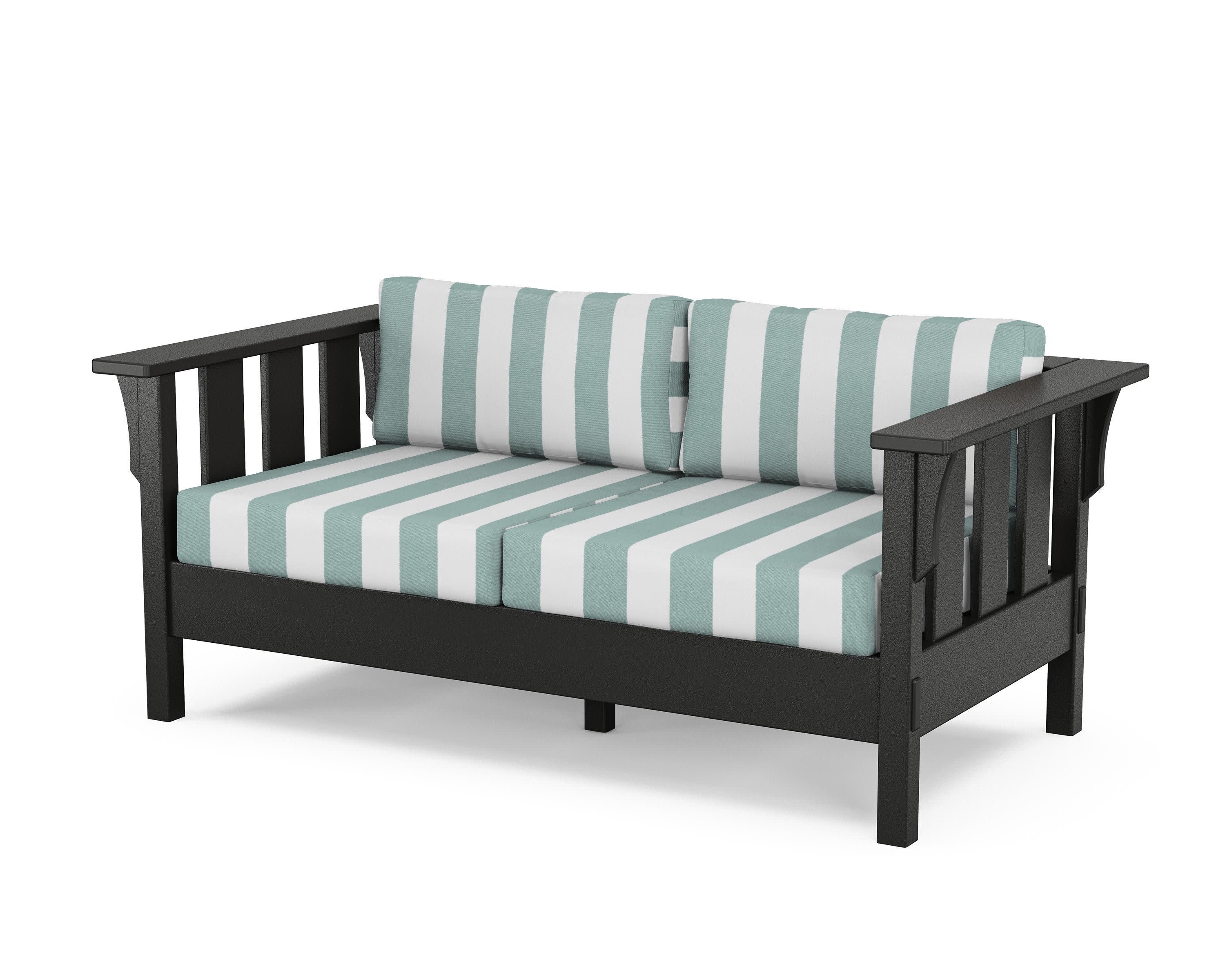 Acadia Deep Seating Loveseat in Black / Cabana Stripe Glacier Spa