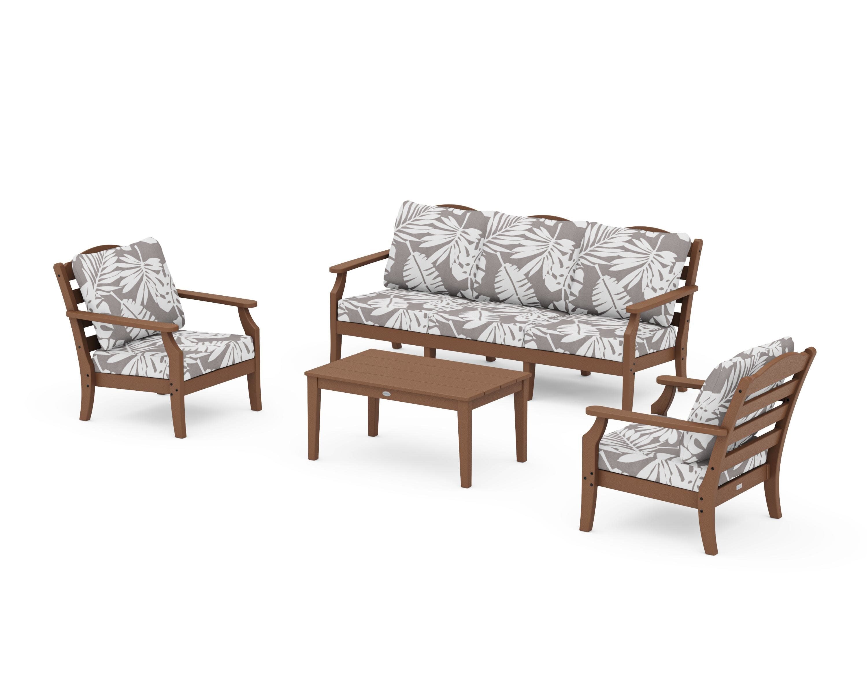 Savannah 4-Piece Deep Seating Set with Sofa in Teak / Leaf Grey Mist