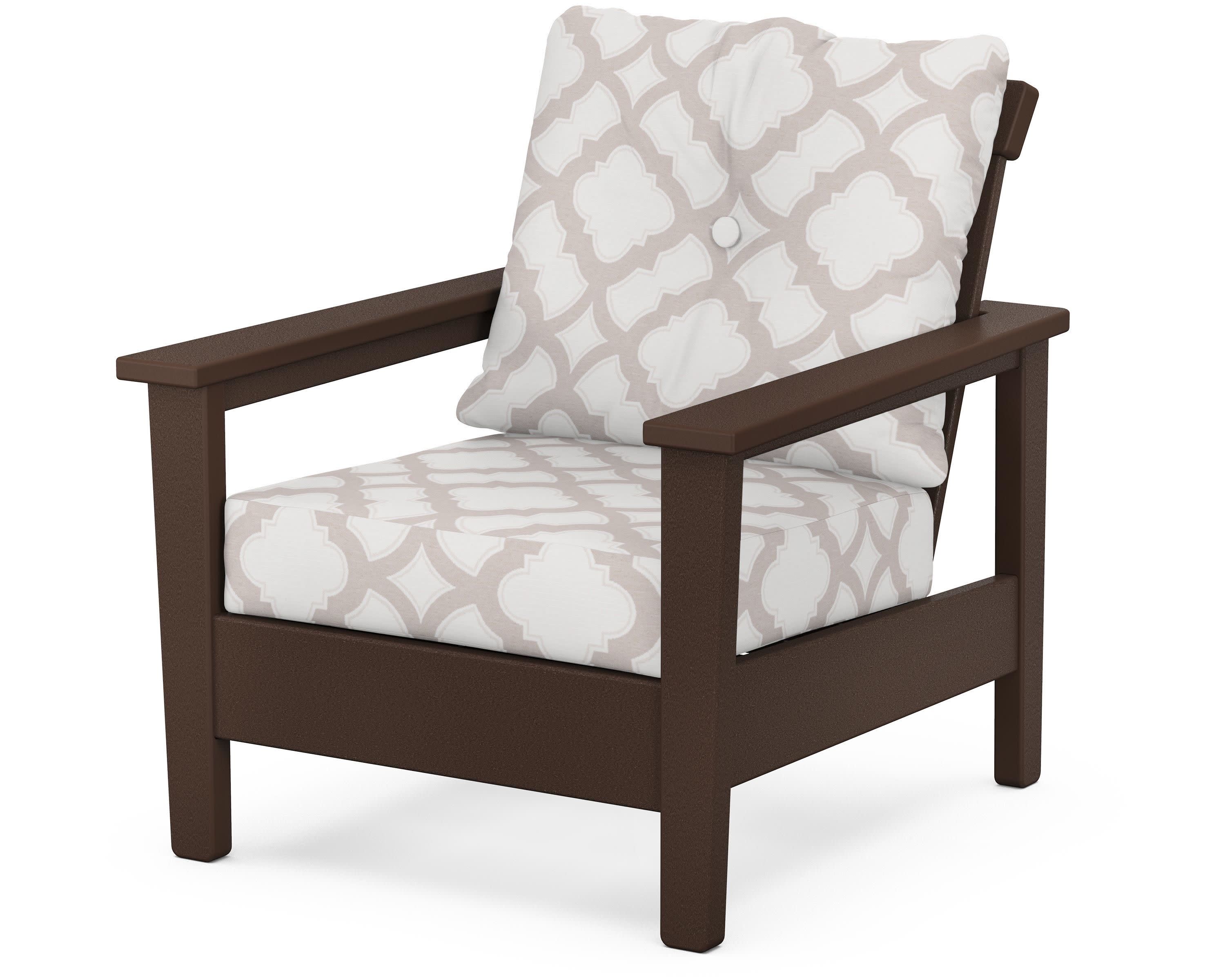 Prescott Deep Seating Chair in Mahogany / Trellis Dune Burlap