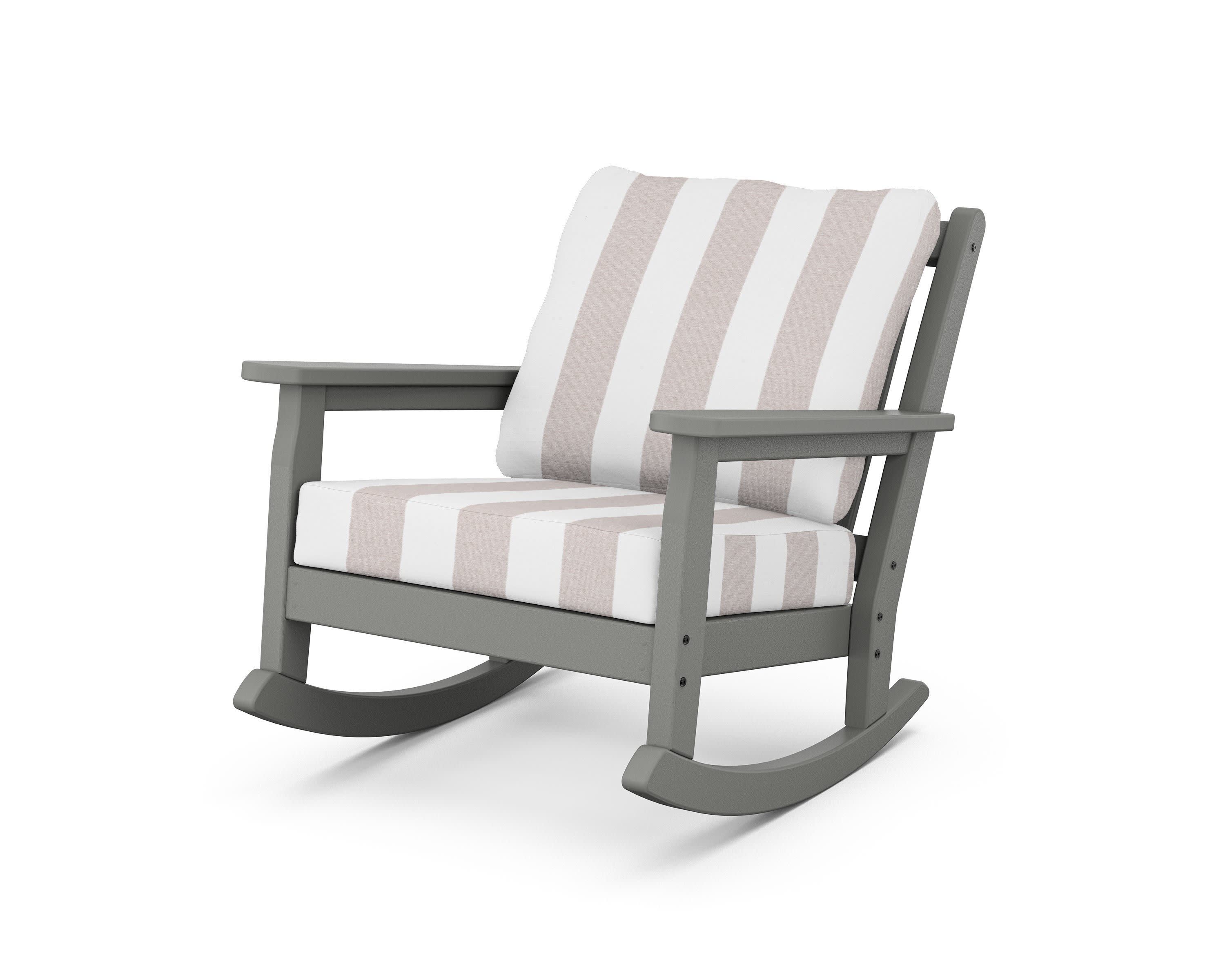 Chippendale Deep Seating Rocking Chair in Slate Grey / Cabana Stripe Dune Burlap