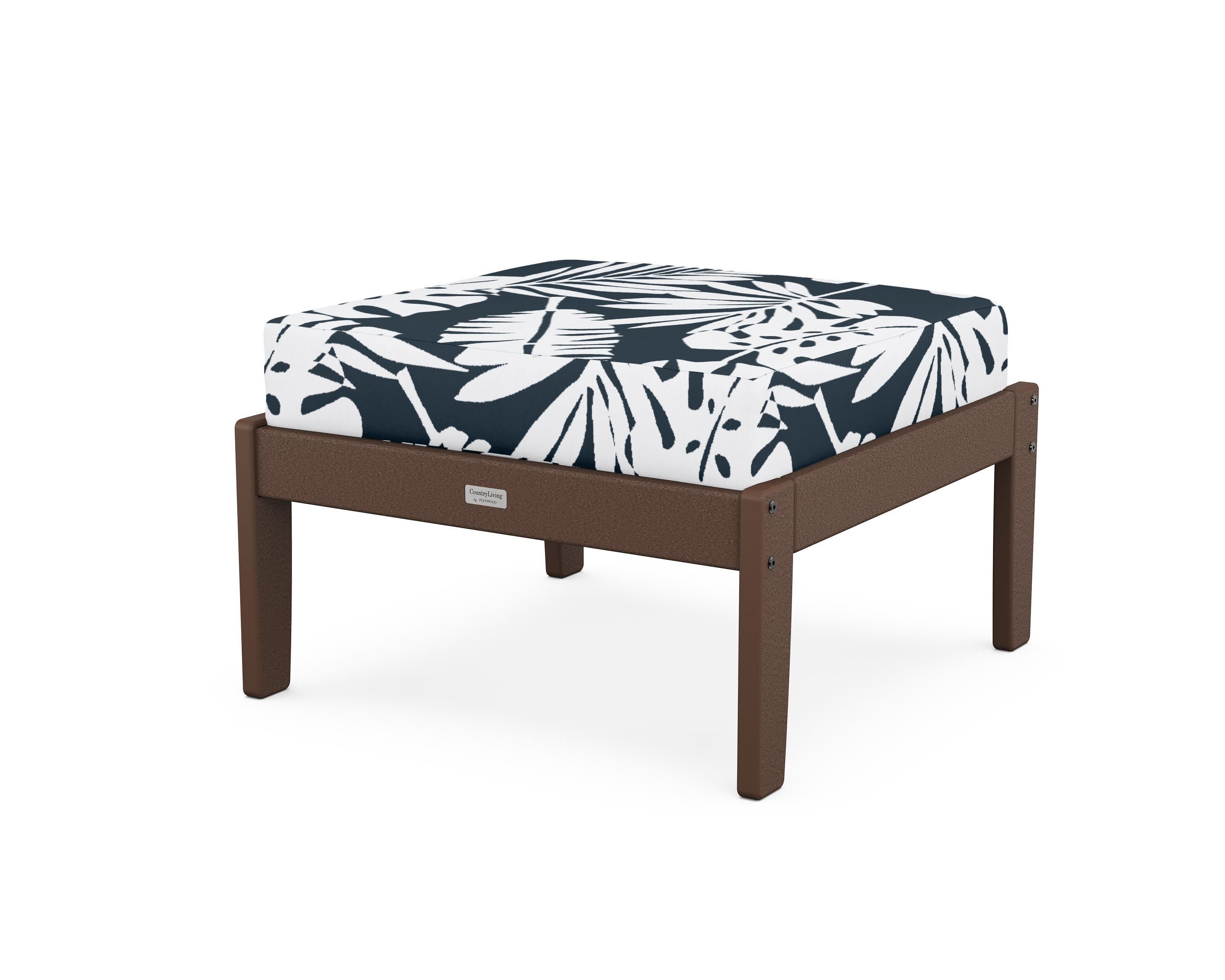 Cottage Deep Seating Ottoman in Mahogany / Leaf Marine Indigo