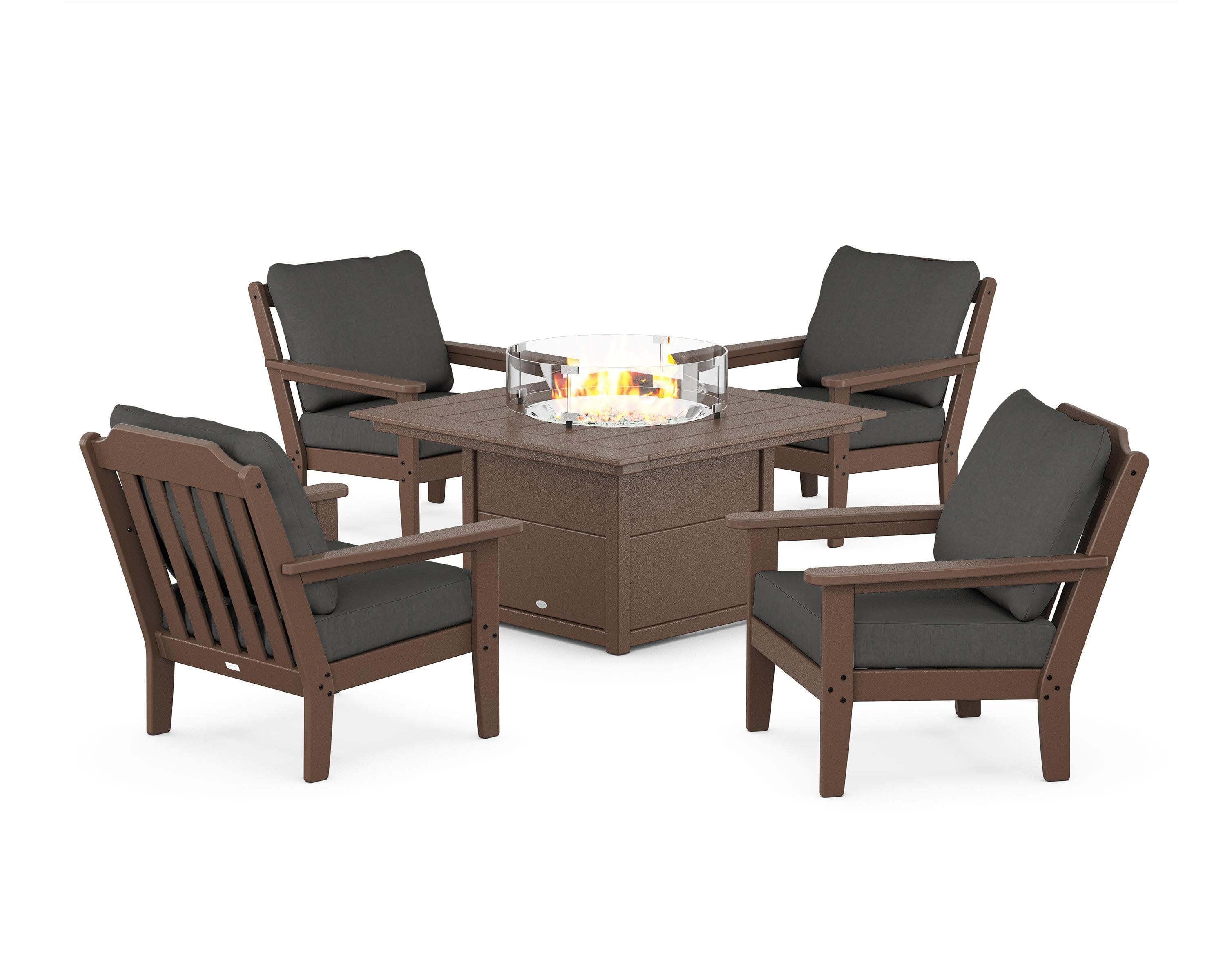 Cottage 5-Piece Deep Seating Set with Fire Pit Table in Mahogany / Spectrum Carbon