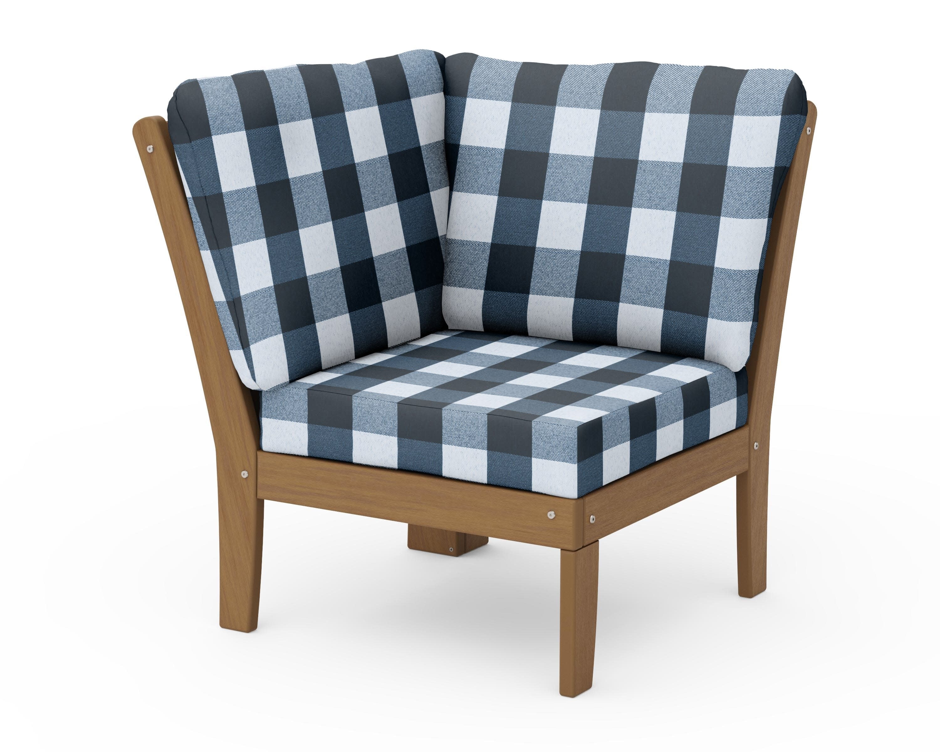 Braxton Modular Corner Chair in Natural / Buffalo Plaid Marine Indigo