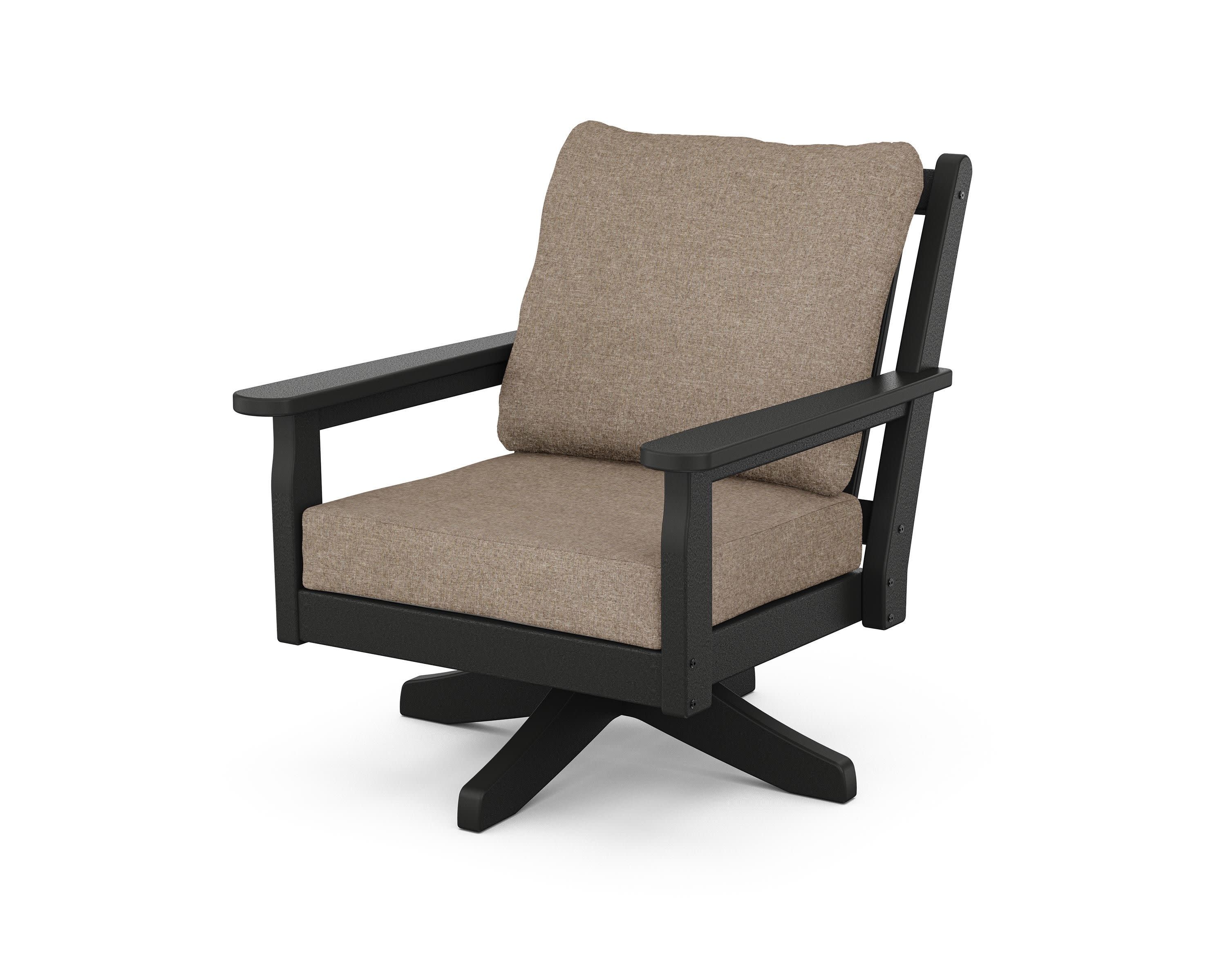 Chippendale Deep Seating Swivel Chair in Black / Spiced Burlap
