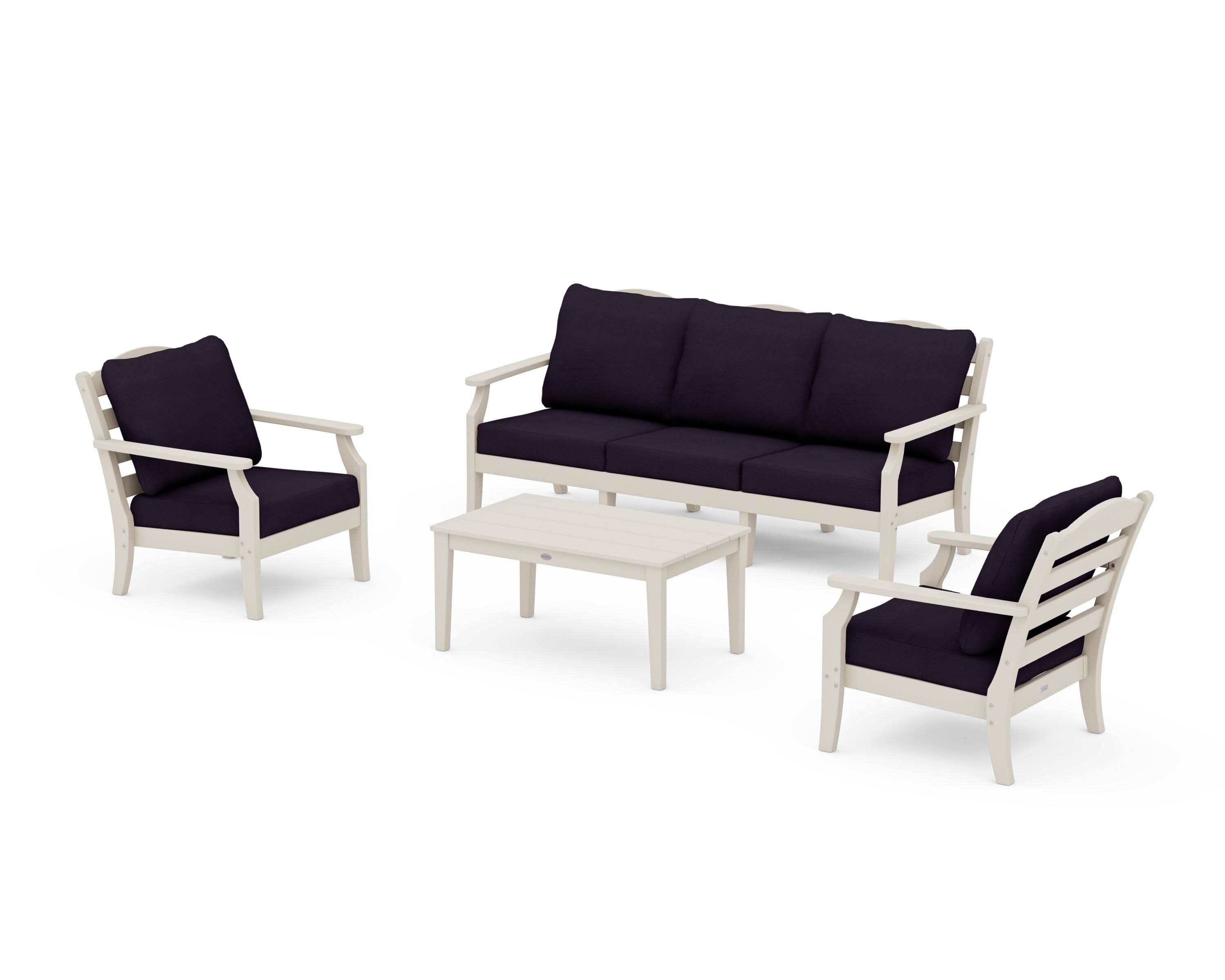 Savannah 4-Piece Deep Seating Set with Sofa in Sand / Navy Linen