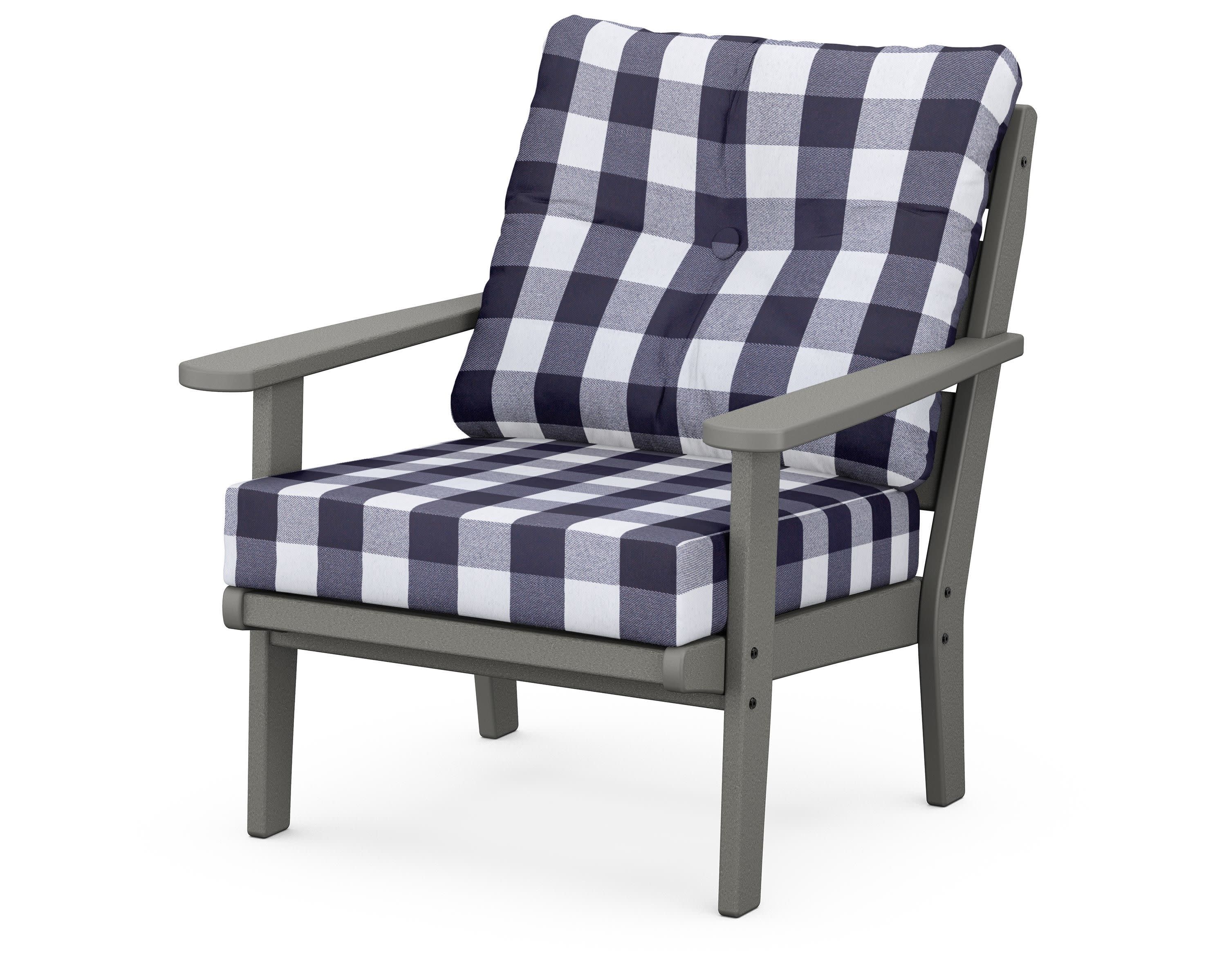 Lakeside Deep Seating Chair in Slate Grey / Buffalo Plaid Navy