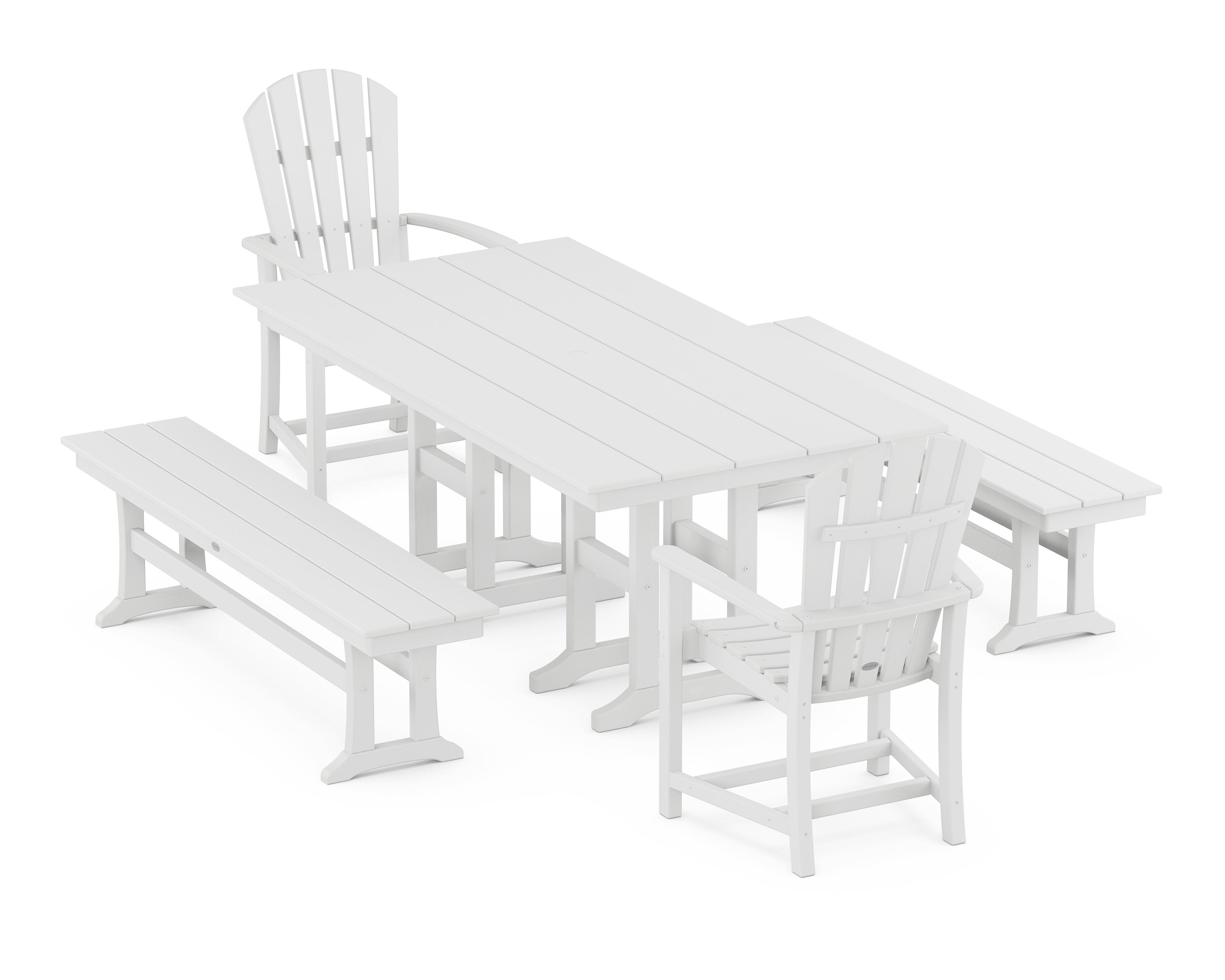 Palm Coast 5-Piece Farmhouse Dining Set with Benches in White