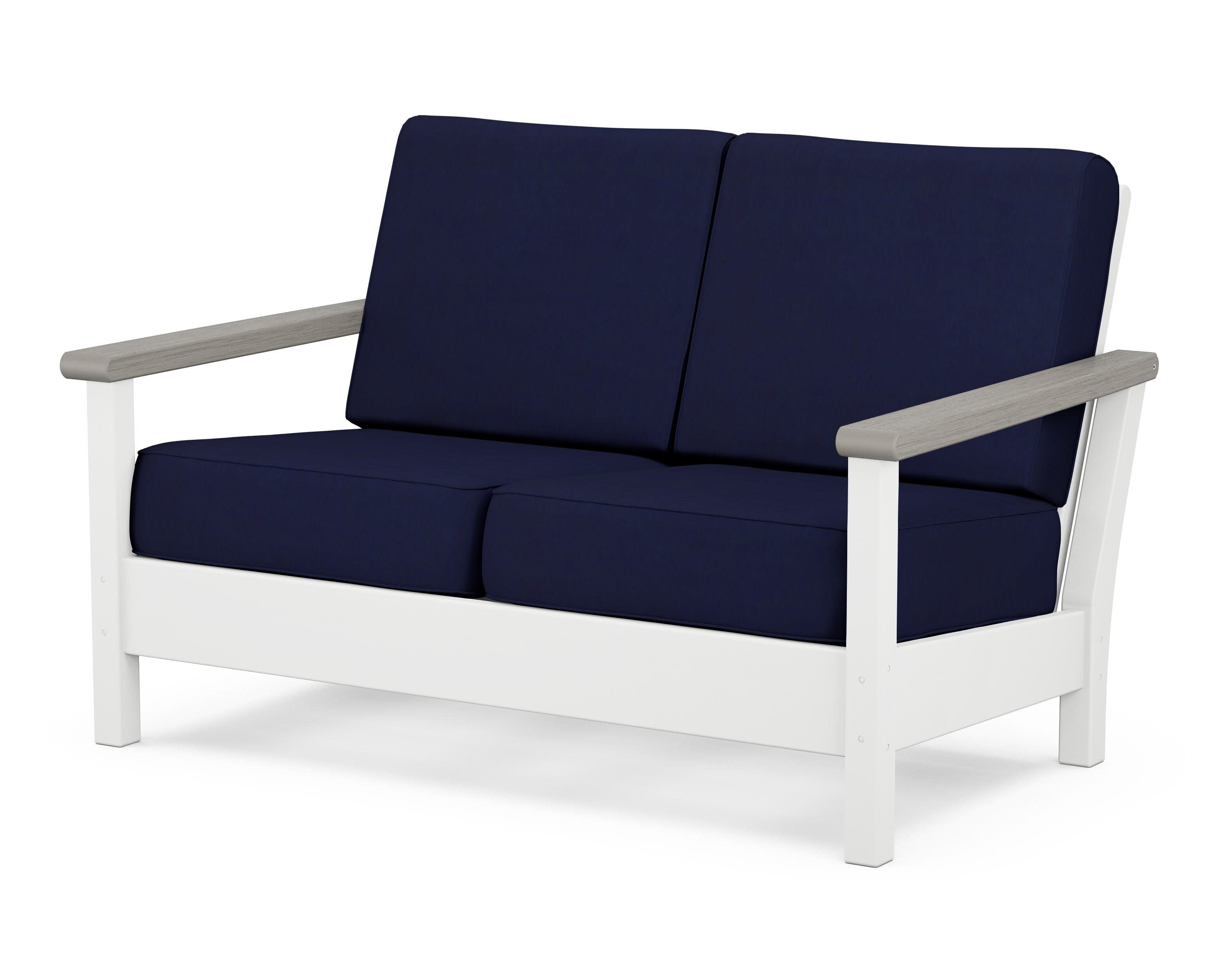 Harbour Deep Seating Loveseat in White / Driftwood / Navy