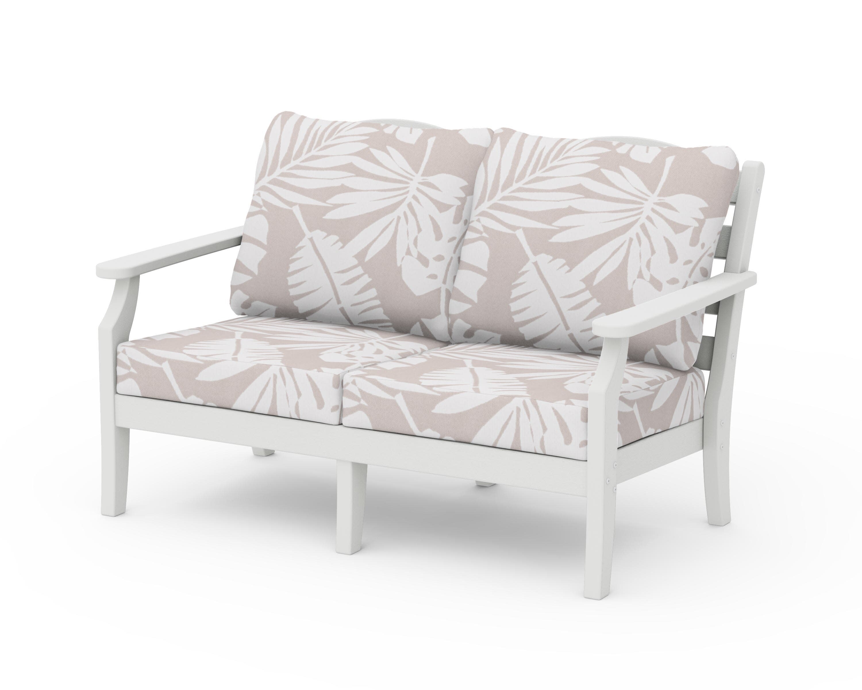 Savannah Deep Seating Loveseat in Vintage White / Leaf Dune Burlap