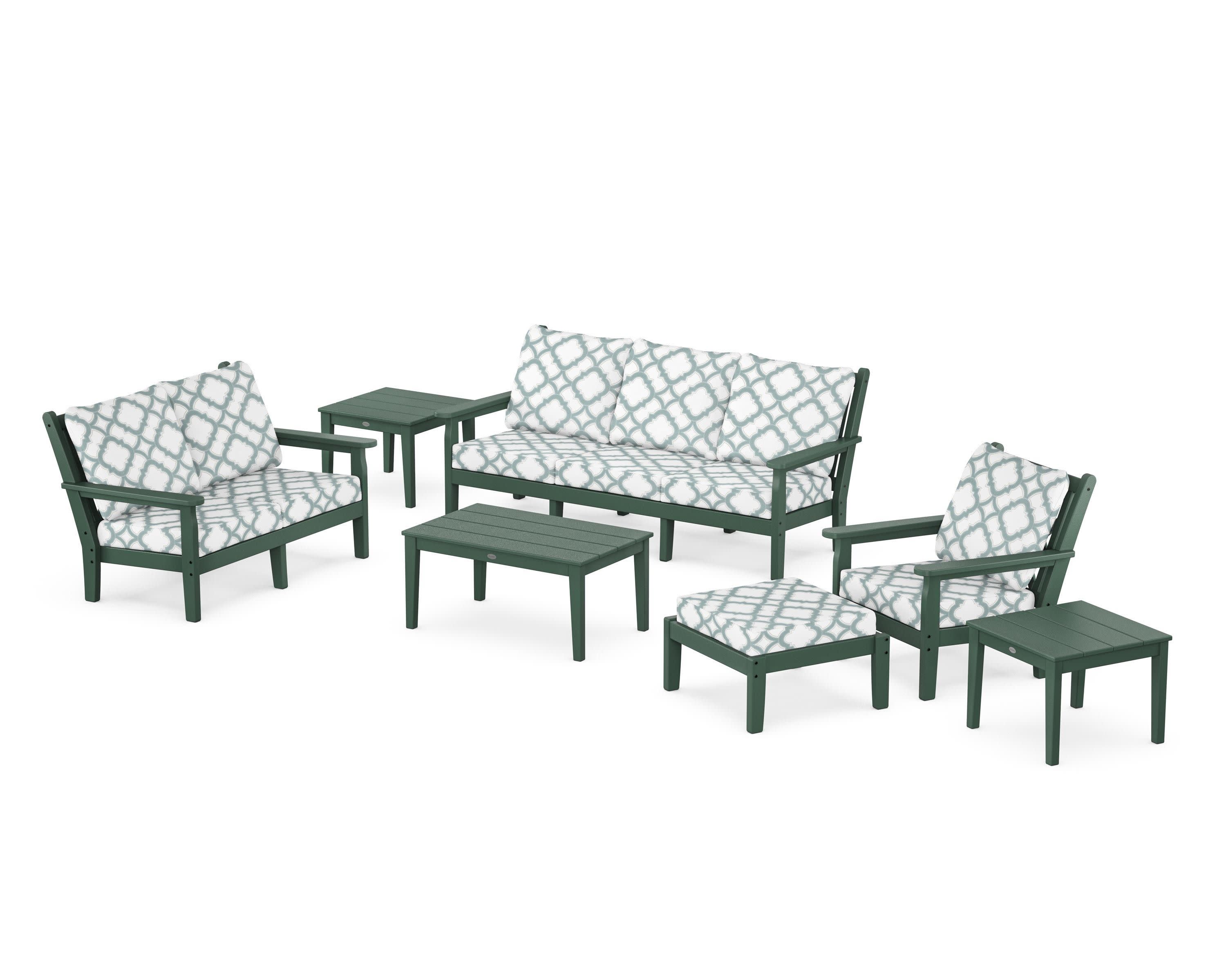 Chippendale 7-Piece Deep Seating Set in Green / Trellis Glacier Spa