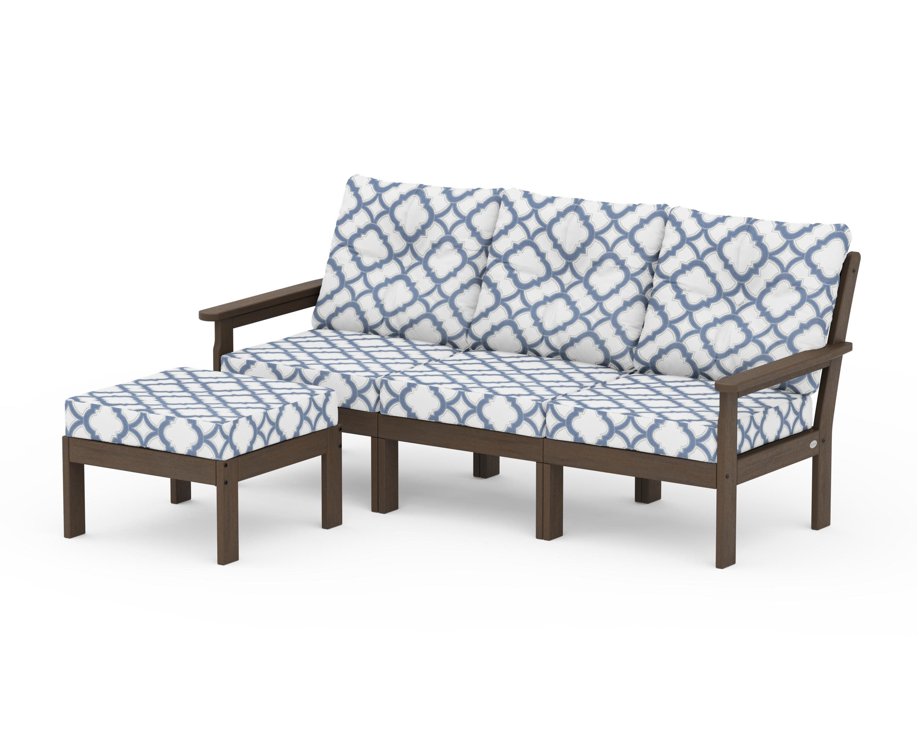 Vineyard 4-Piece Sectional with Ottoman in Kona / Trellis Sky Blue