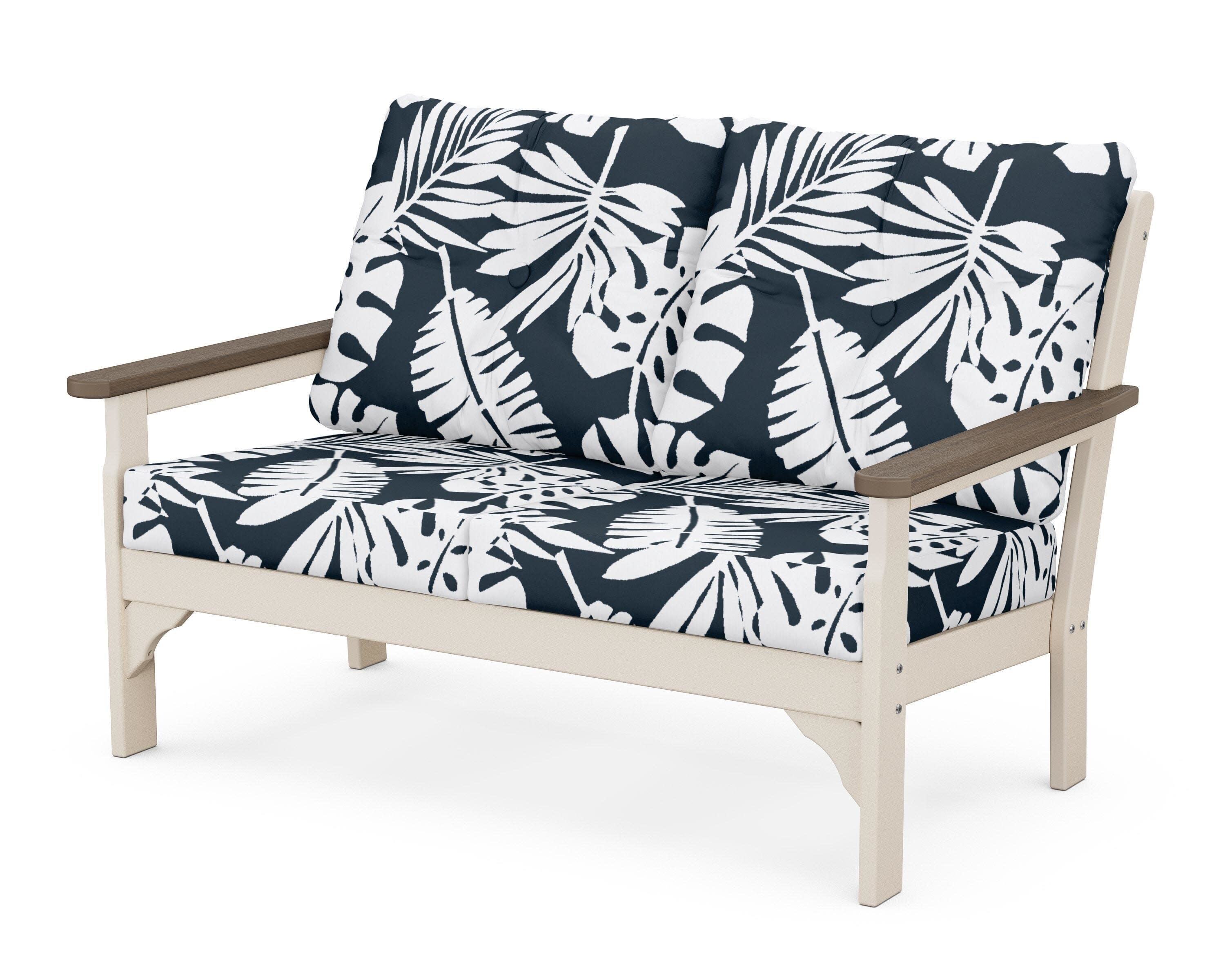 Vineyard Deep Seating Loveseat in Sand / Kona / Leaf Marine Indigo