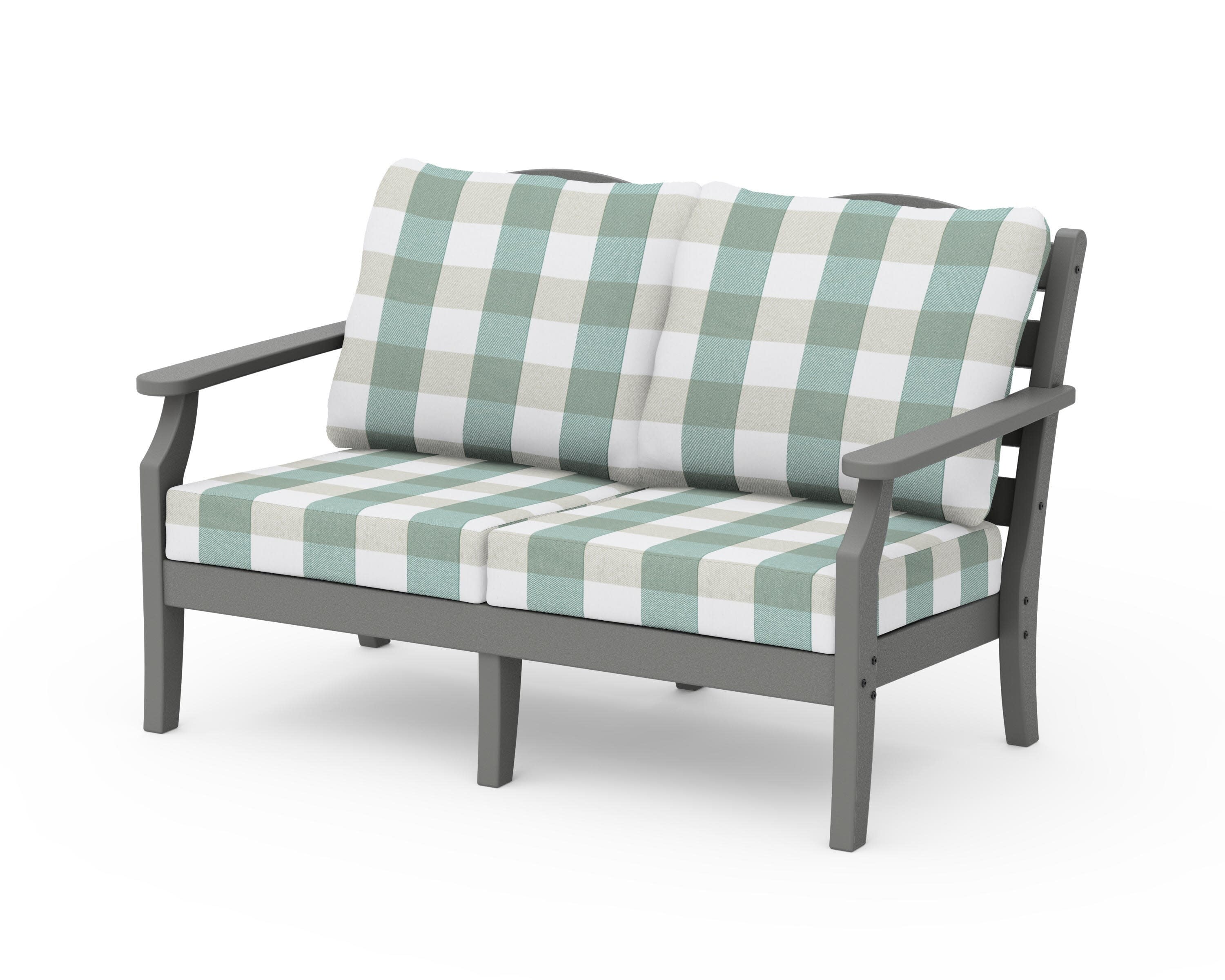 Savannah Deep Seating Loveseat in Slate Grey / Buffalo Plaid Glacier Spa