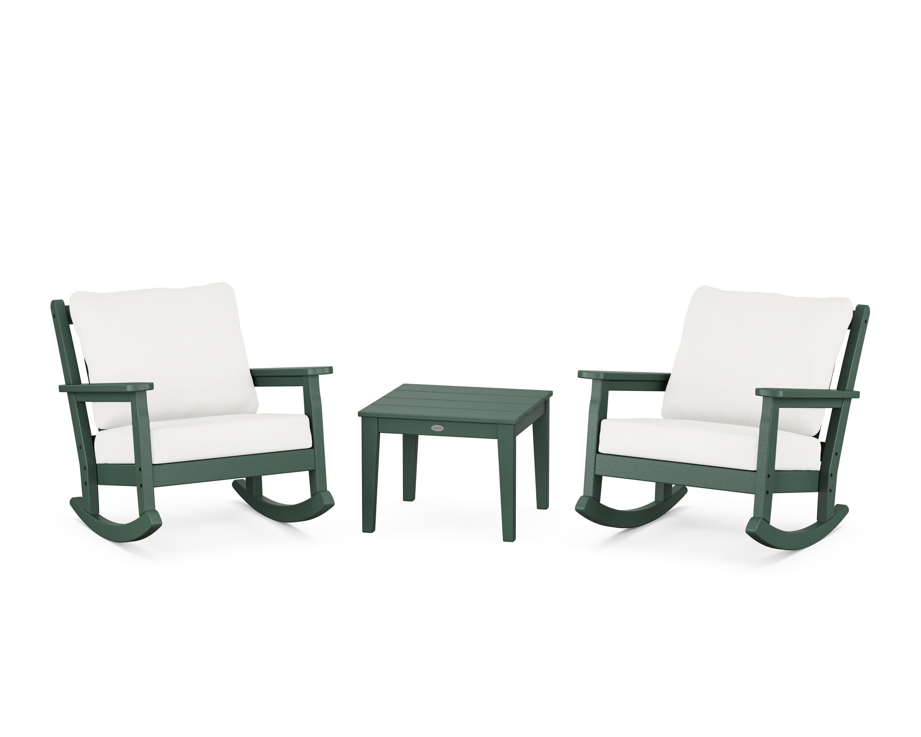 Chippendale 3-Piece Deep Seating Rocker Set in Green / Natural Linen