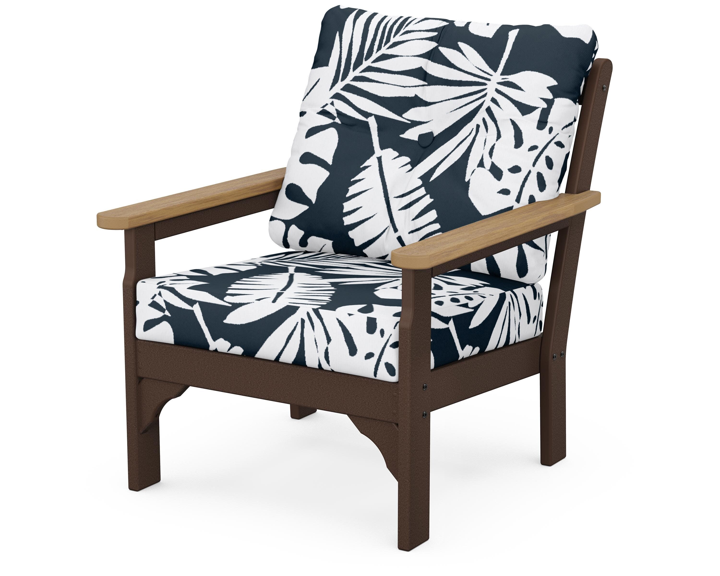 Vineyard Deep Seating Chair in Mahogany / Natural / Leaf Marine Indigo