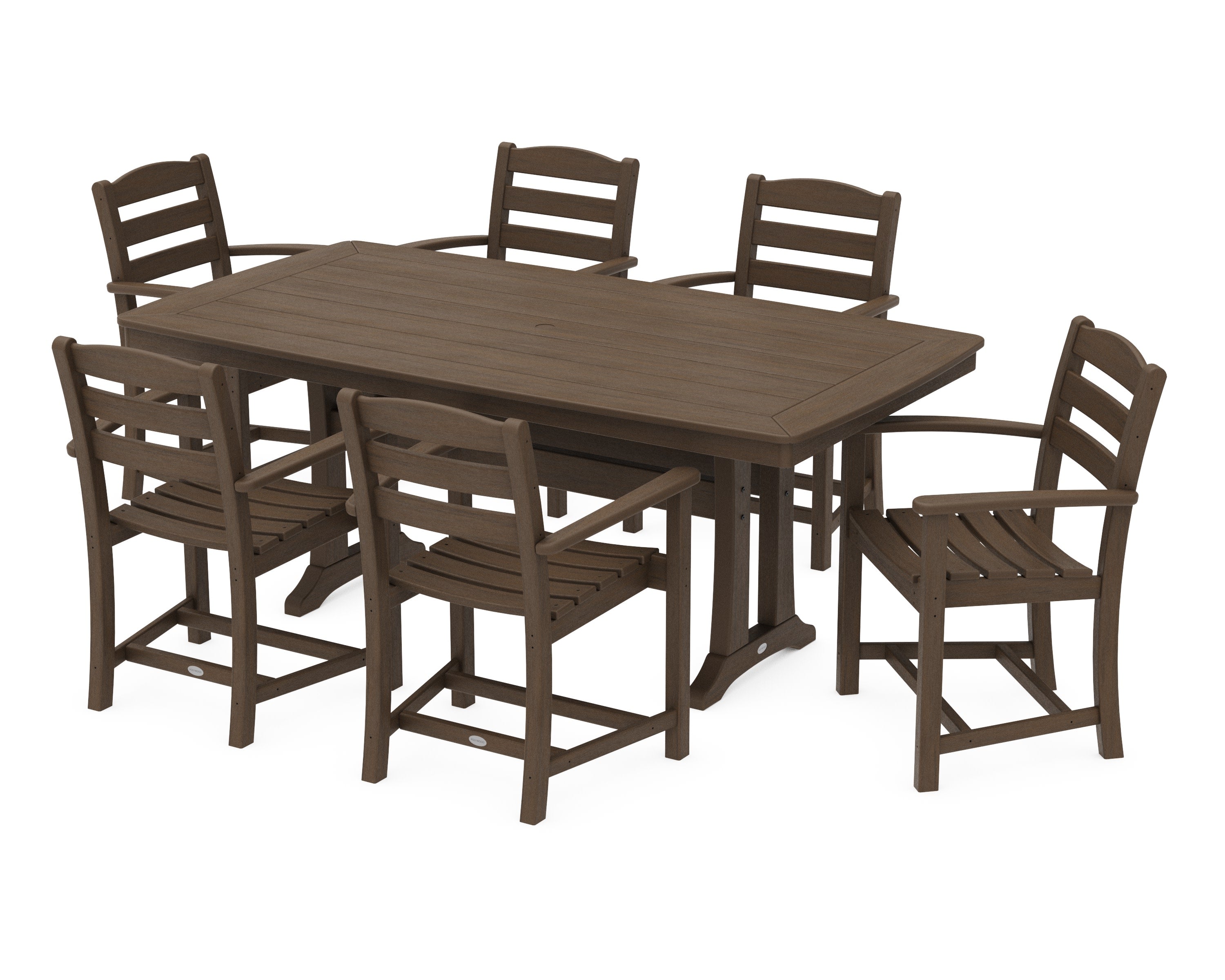La Casa Caf 7-Piece Arm Chair Dining Set with Trestle Legs in Kona