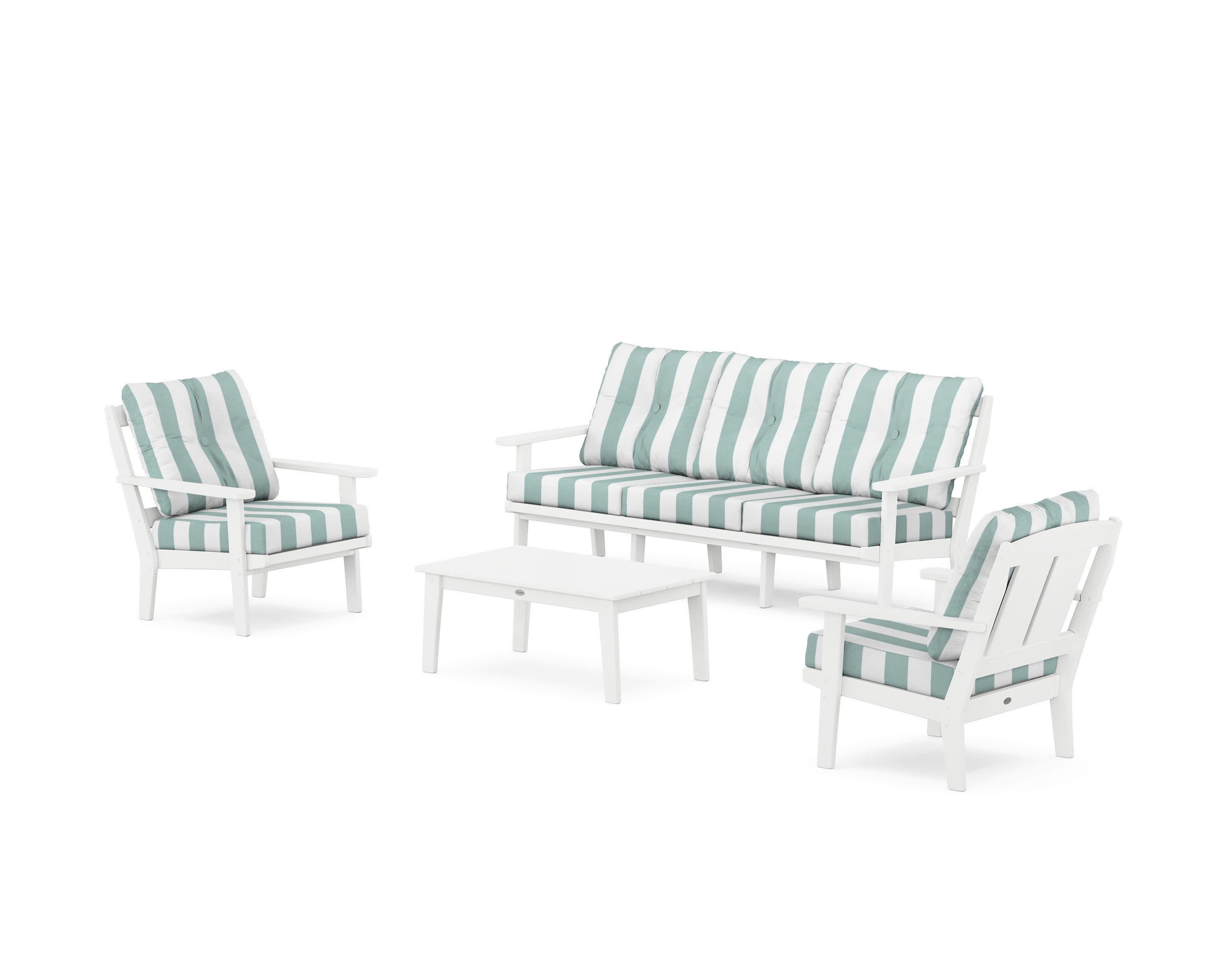 Mission 4-Piece Deep Seating Set with Sofa in White / Cabana Stripe Glacier Spa