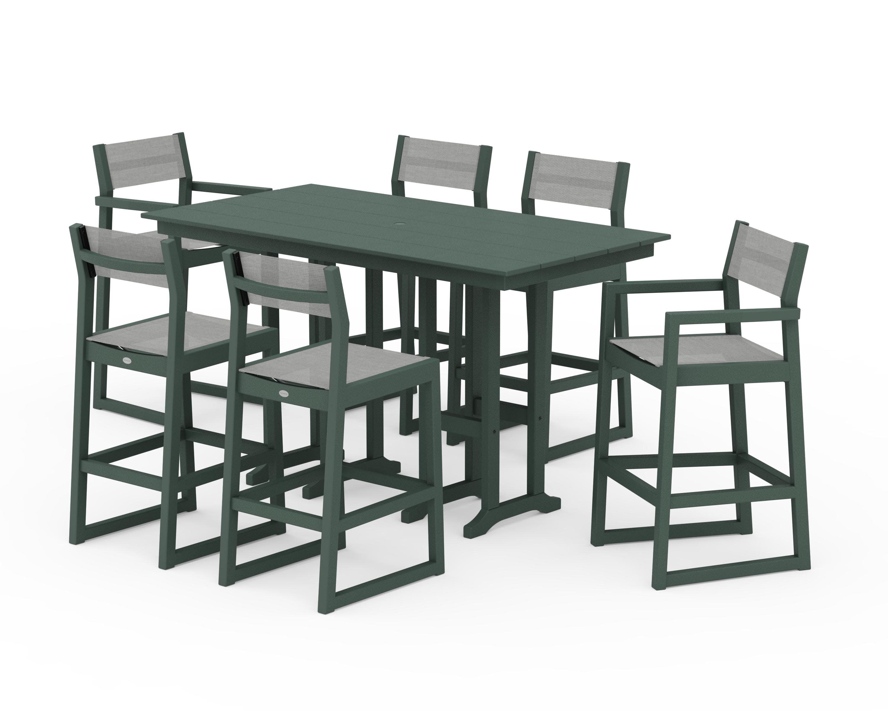 EDGE Sling 7-Piece Farmhouse Bar Set in Green / Metallic Sling