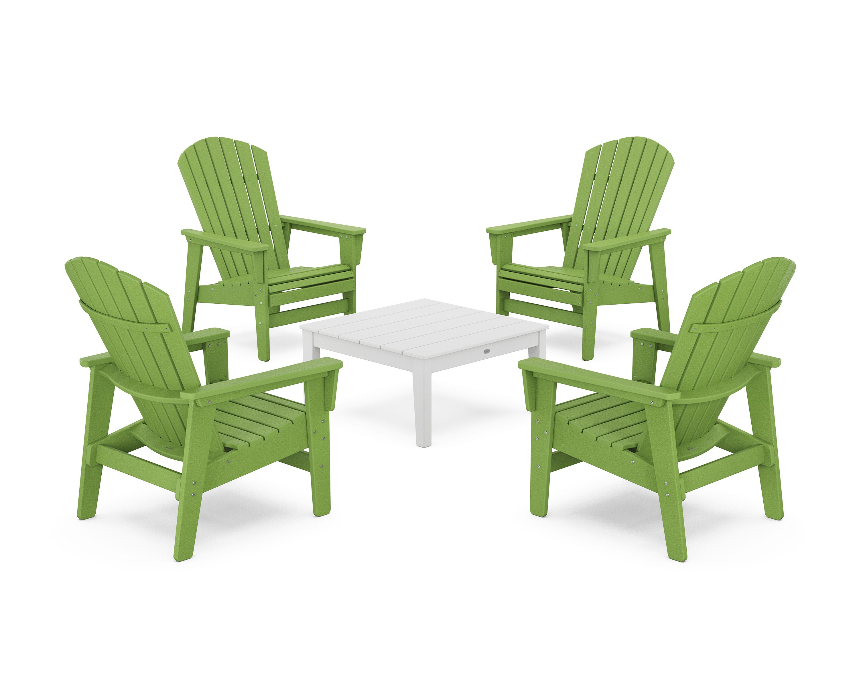 5-Piece Nautical Grand Upright Adirondack Chair Conversation Group in Lime / White