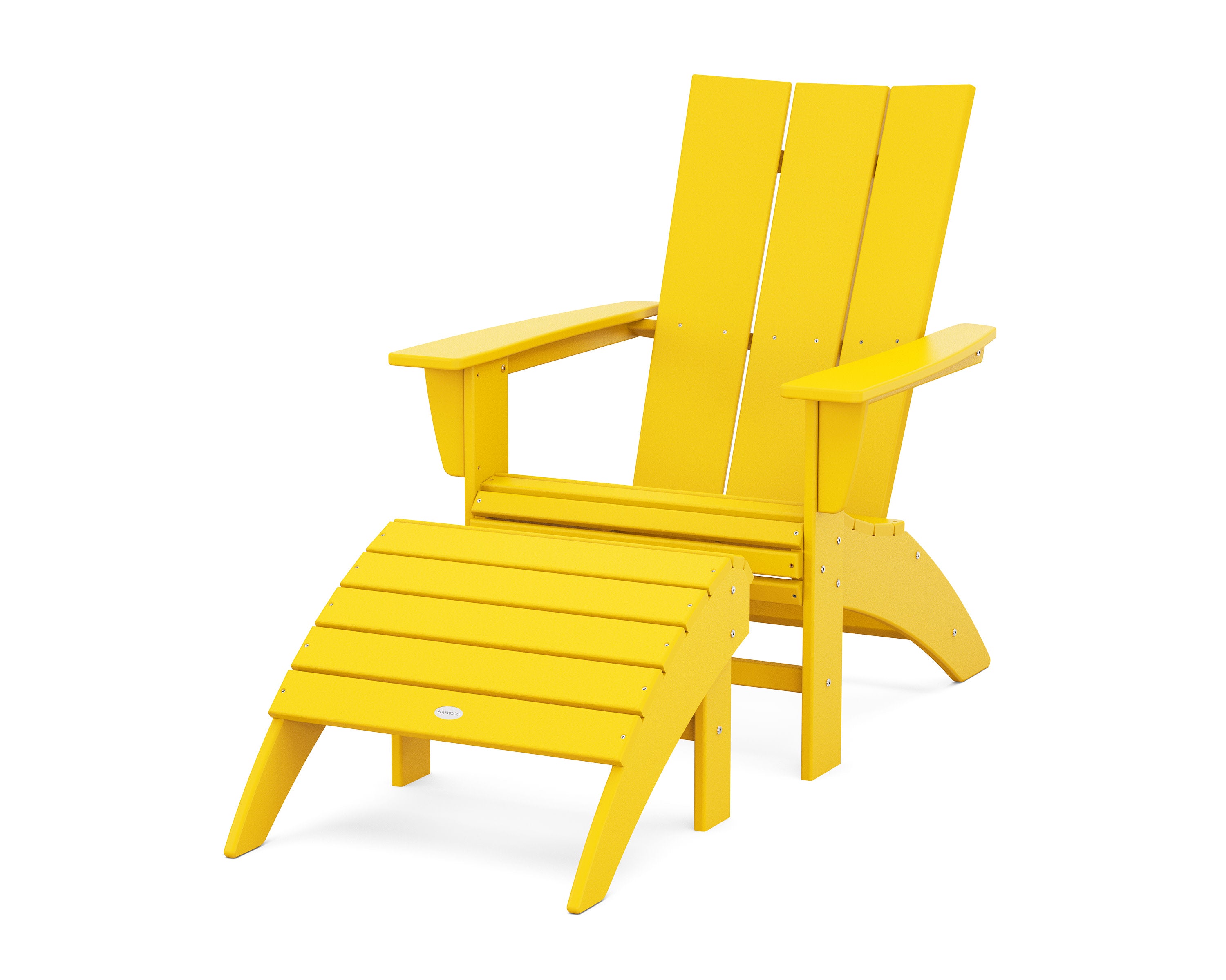 Modern Curveback Adirondack Chair 2-Piece Set with Ottoman in Lemon