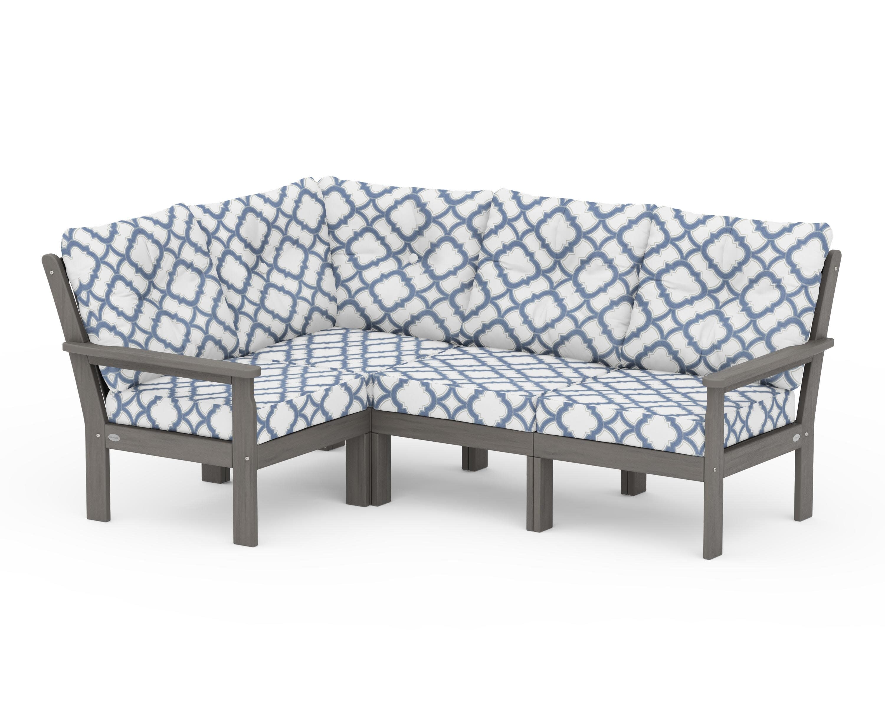 Vineyard 4-Piece Sectional in Driftwood / Trellis Sky Blue