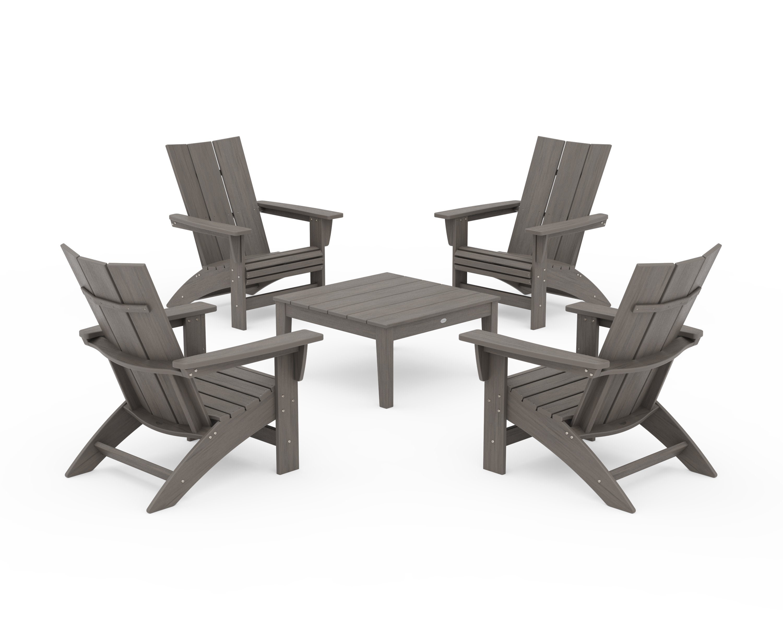 5-Piece Modern Grand Adirondack Chair Conversation Group in Driftwood