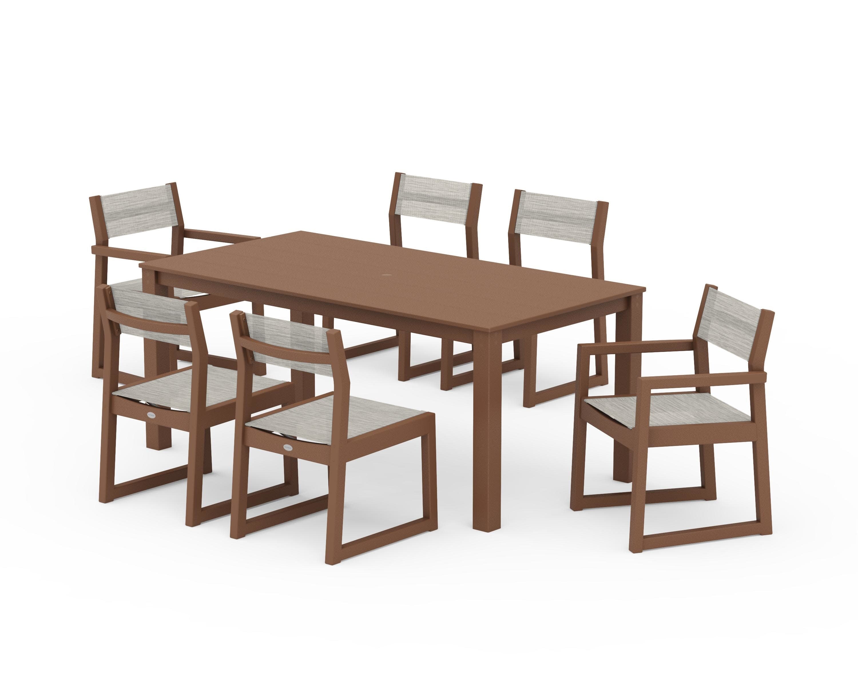 EDGE Sling 7-Piece Parsons Dining Set in Teak / Birch Sling