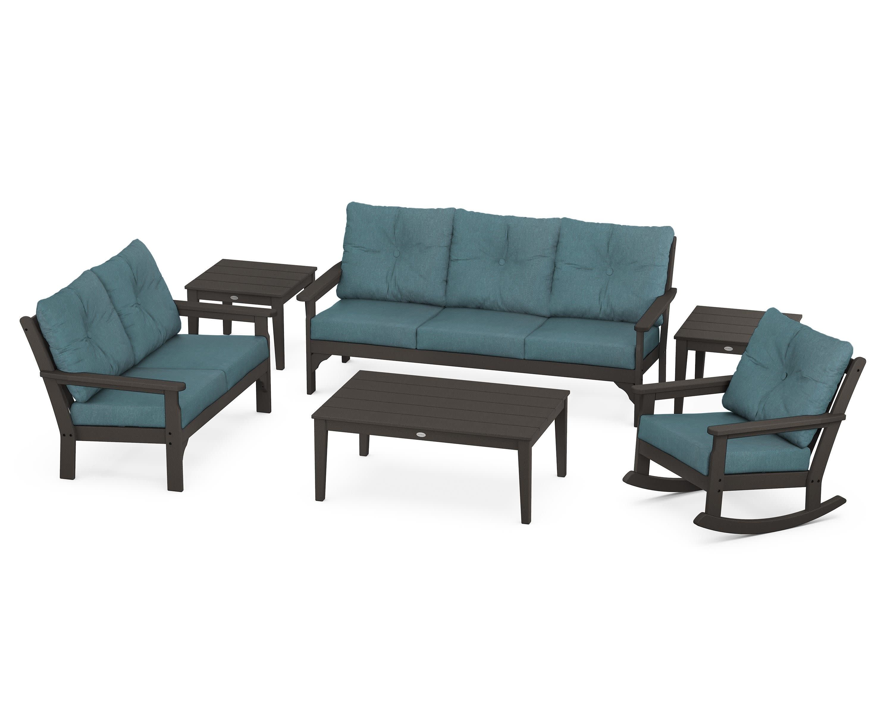 Vineyard 6-Piece Deep Seating Set in Vintage Coffee / Ocean Teal