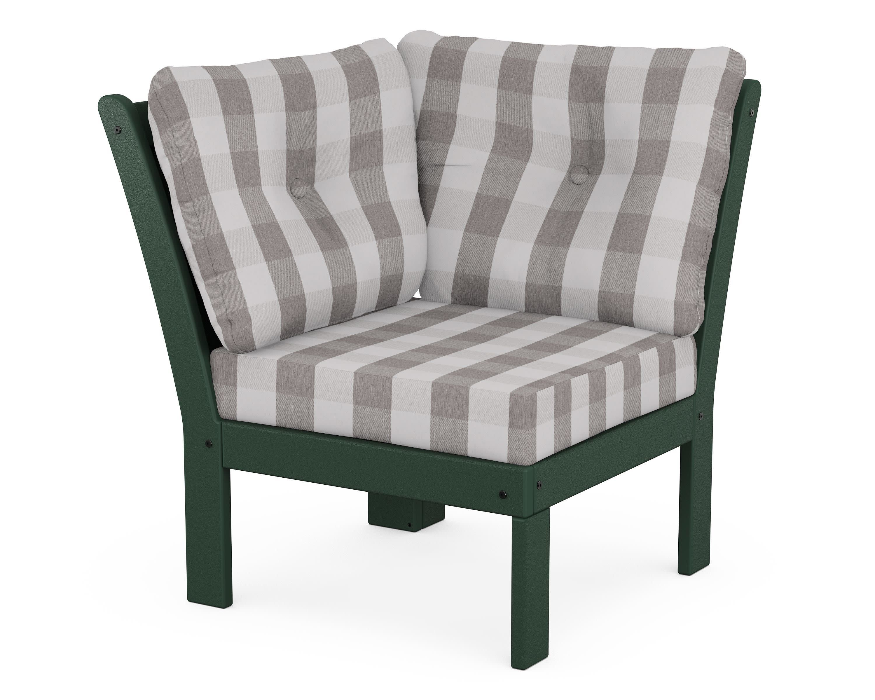 Vineyard Modular Corner Chair in Green / Buffalo Plaid Grey Mist