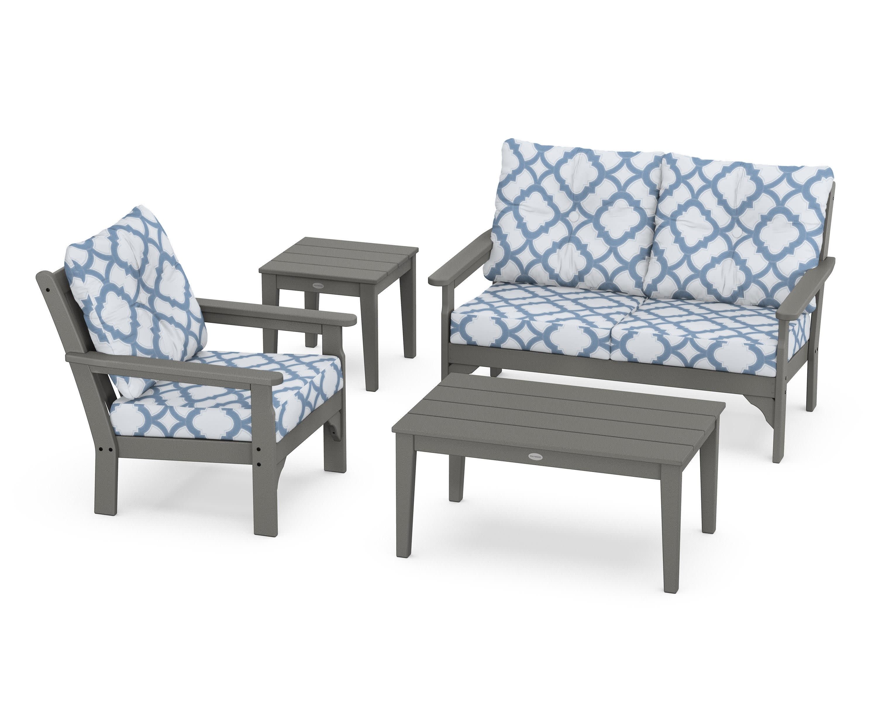 Vineyard 4-Piece Deep Seating Set in Slate Grey / Trellis Sky Blue