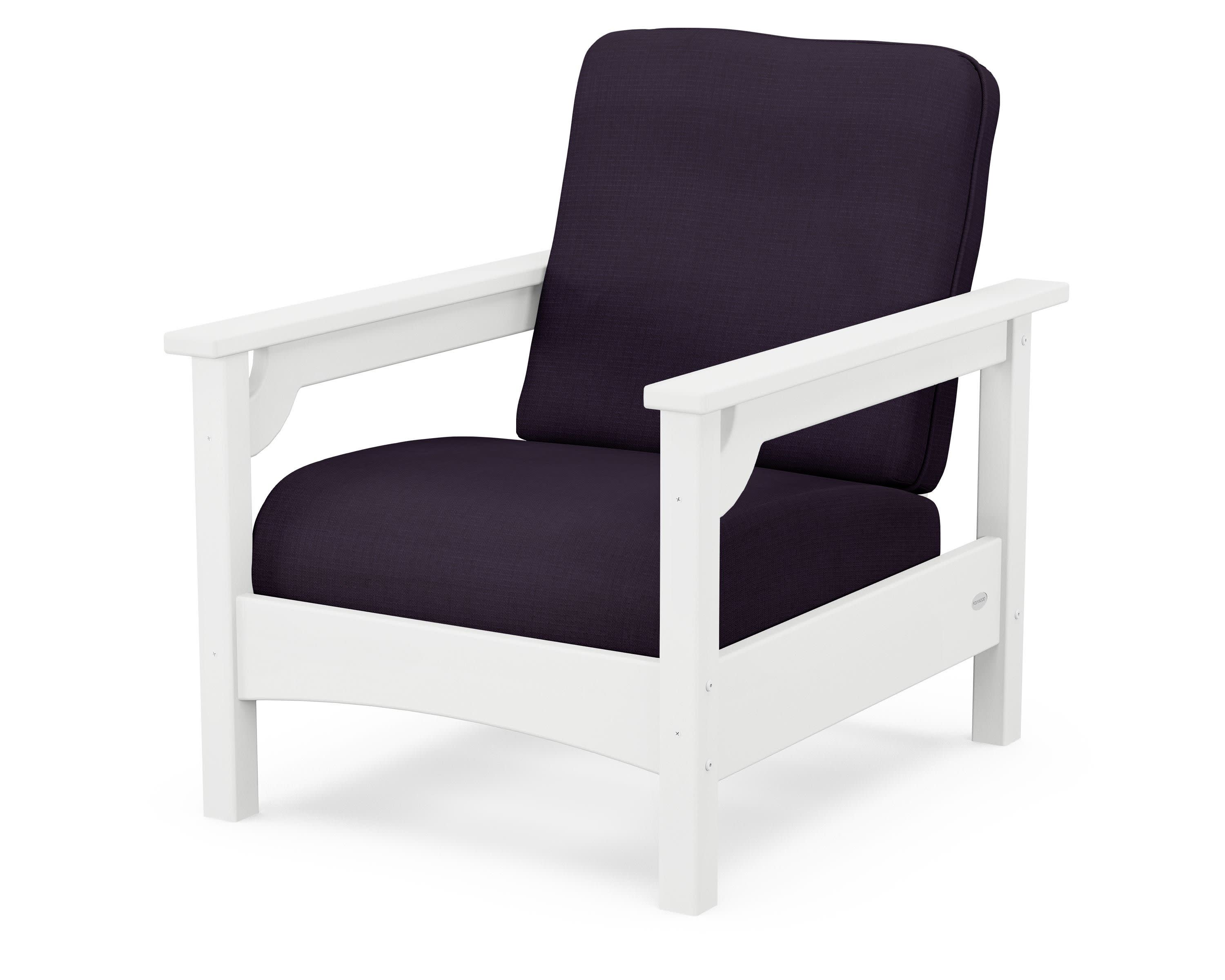 Club Chair in White / Navy Linen
