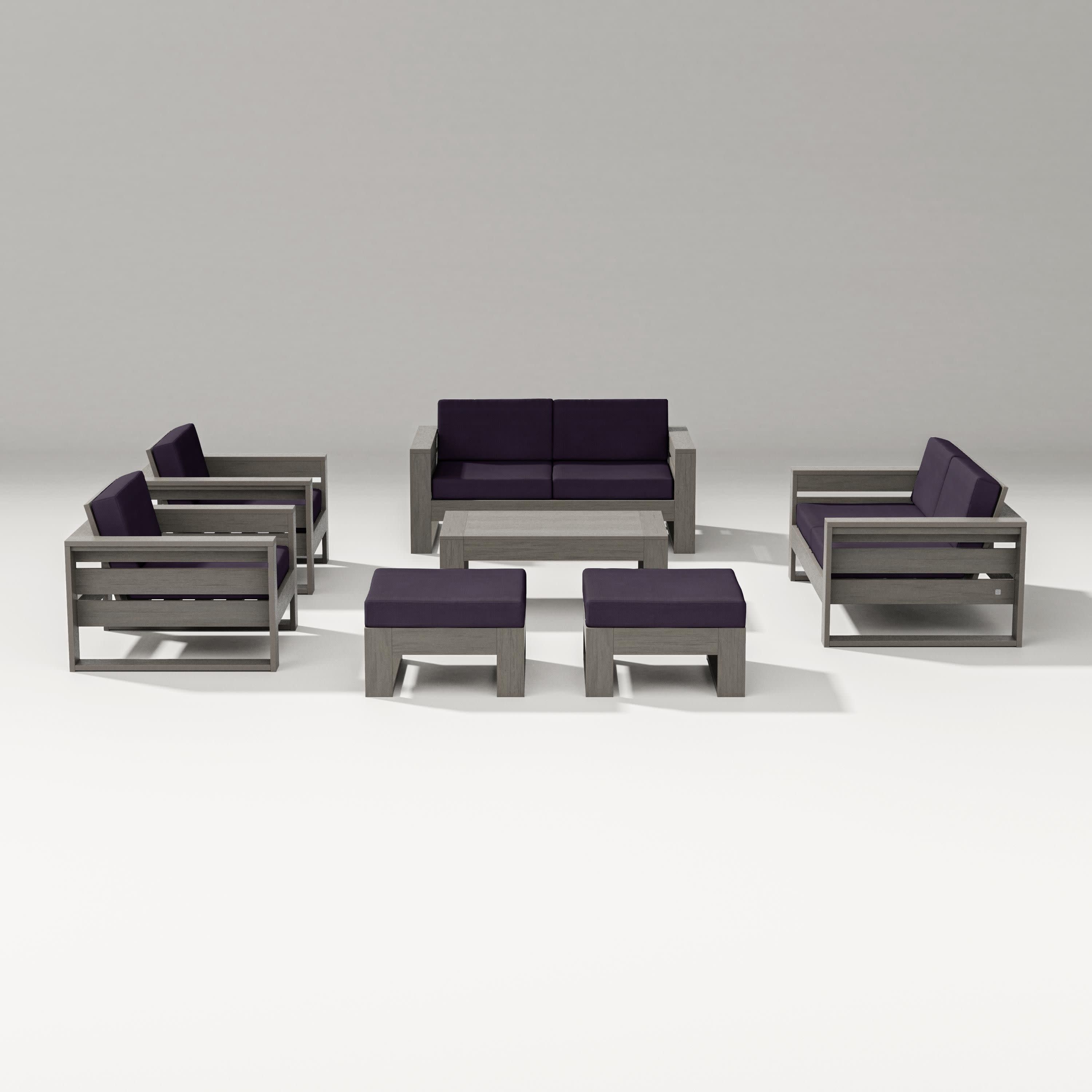 Latitude 7-Piece Lounge Loveseat Set in Driftwood / Navy Linen