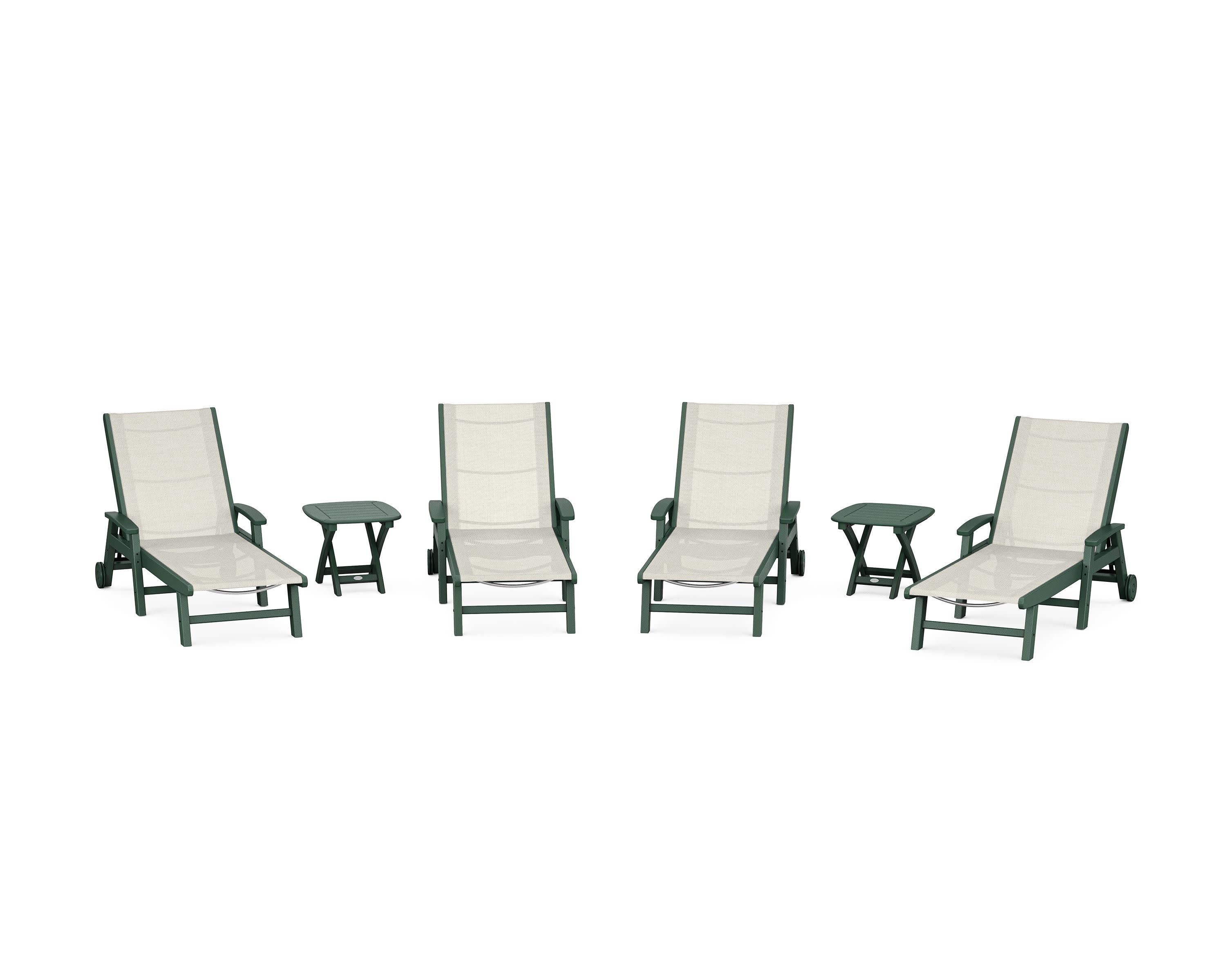 Coastal Chaise 6-Piece Set with Wheels in Green / Parchment Sling