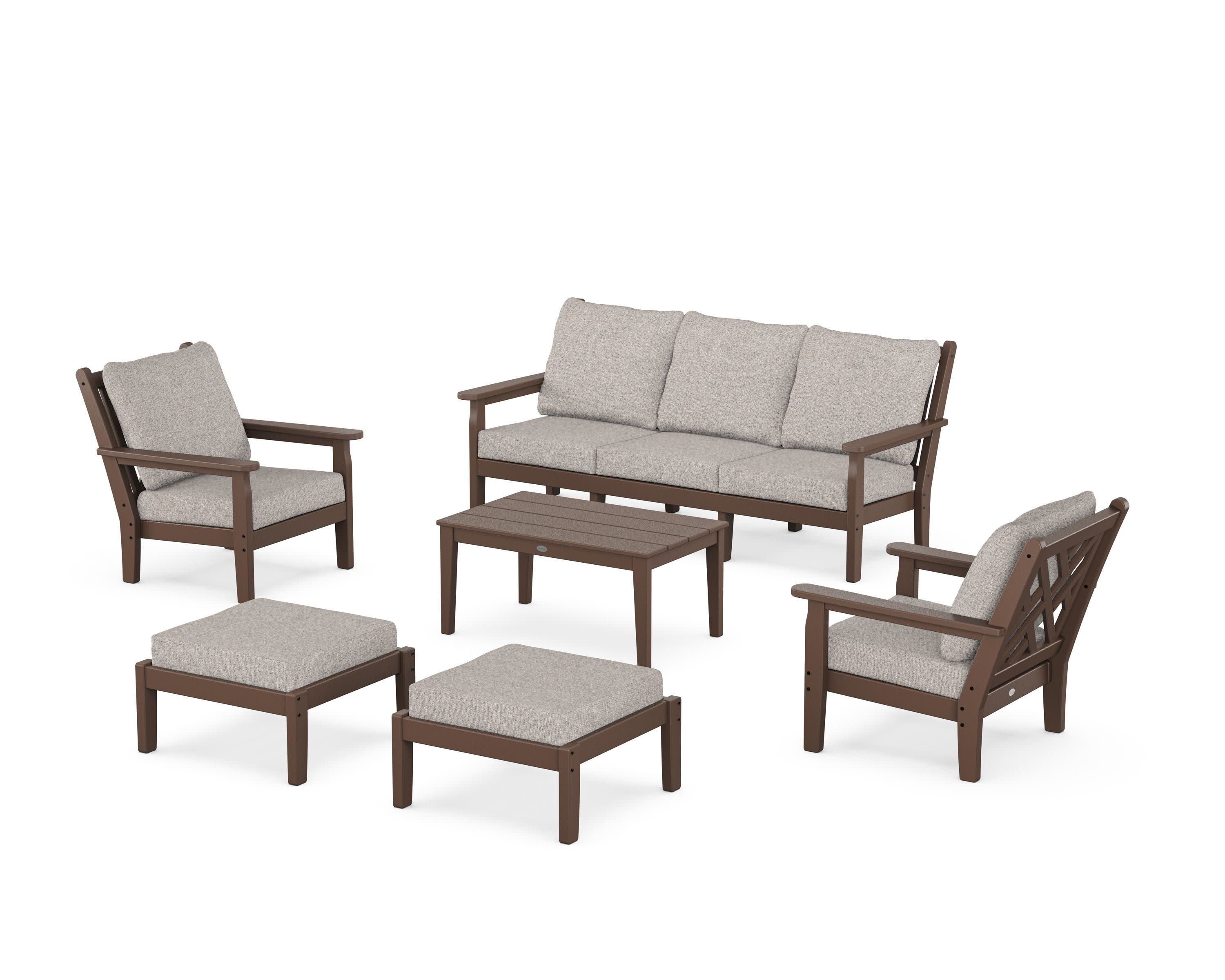Chippendale 6-Piece Lounge Sofa Set in Mahogany / Weathered Tweed