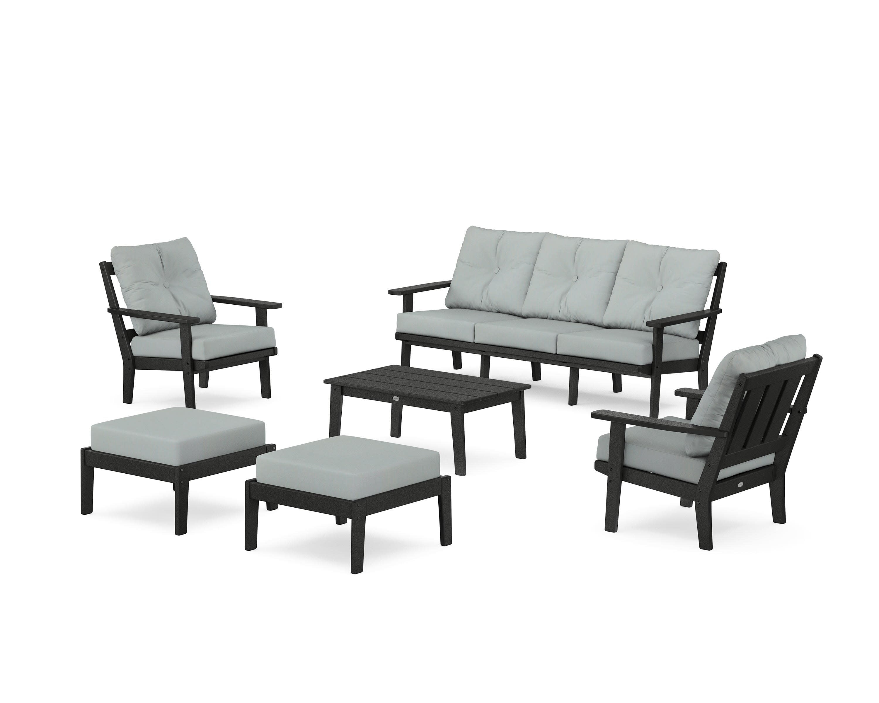 Oxford 6-Piece Lounge Sofa Set in Black / Spa