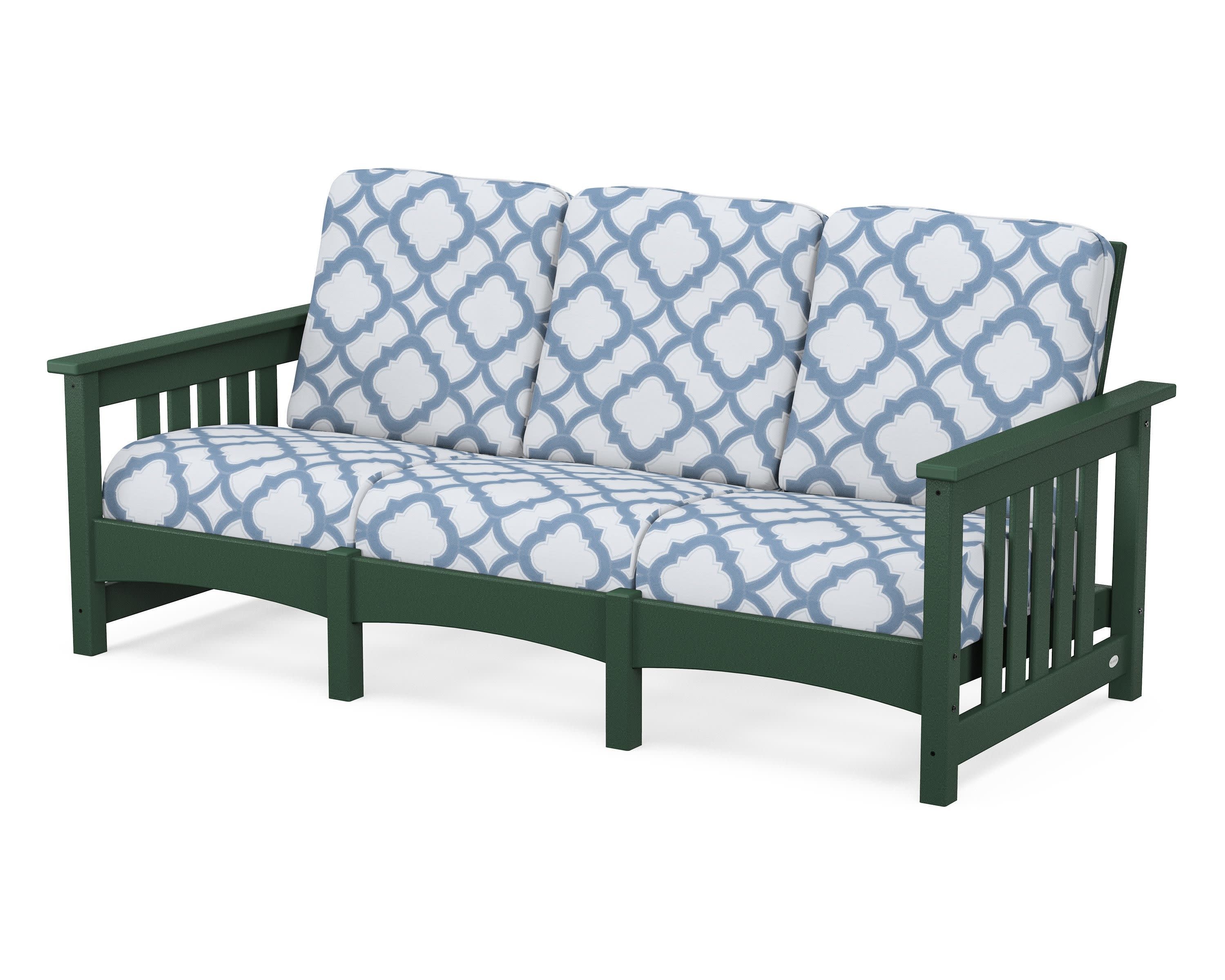 Club Mission Sofa in Green / Trellis Sky Blue