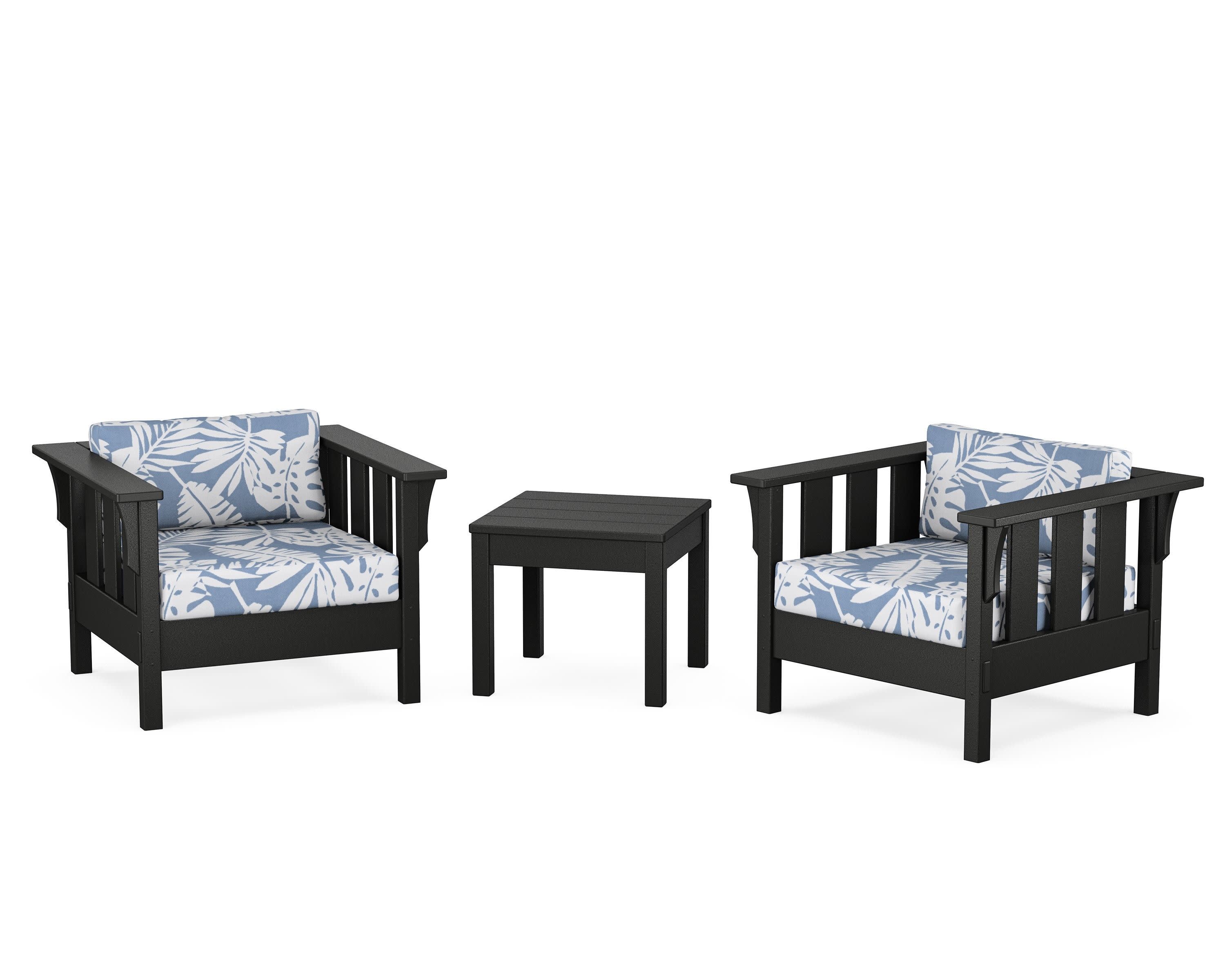 Acadia 3-Piece Deep Seating Set in Black / Leaf Sky Blue
