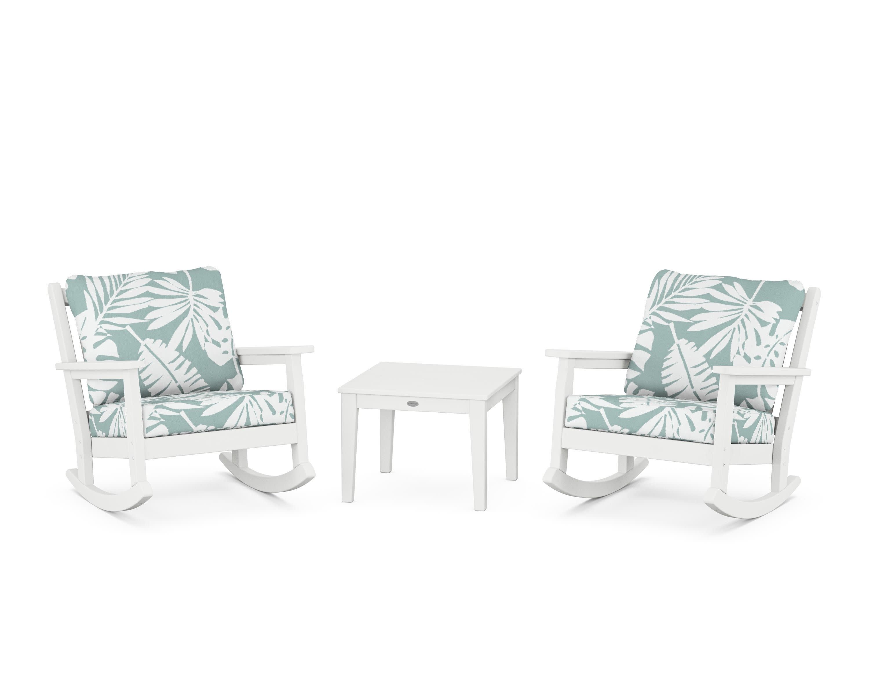 Chippendale 3-Piece Deep Seating Rocker Set in White / Leaf Glacier Spa