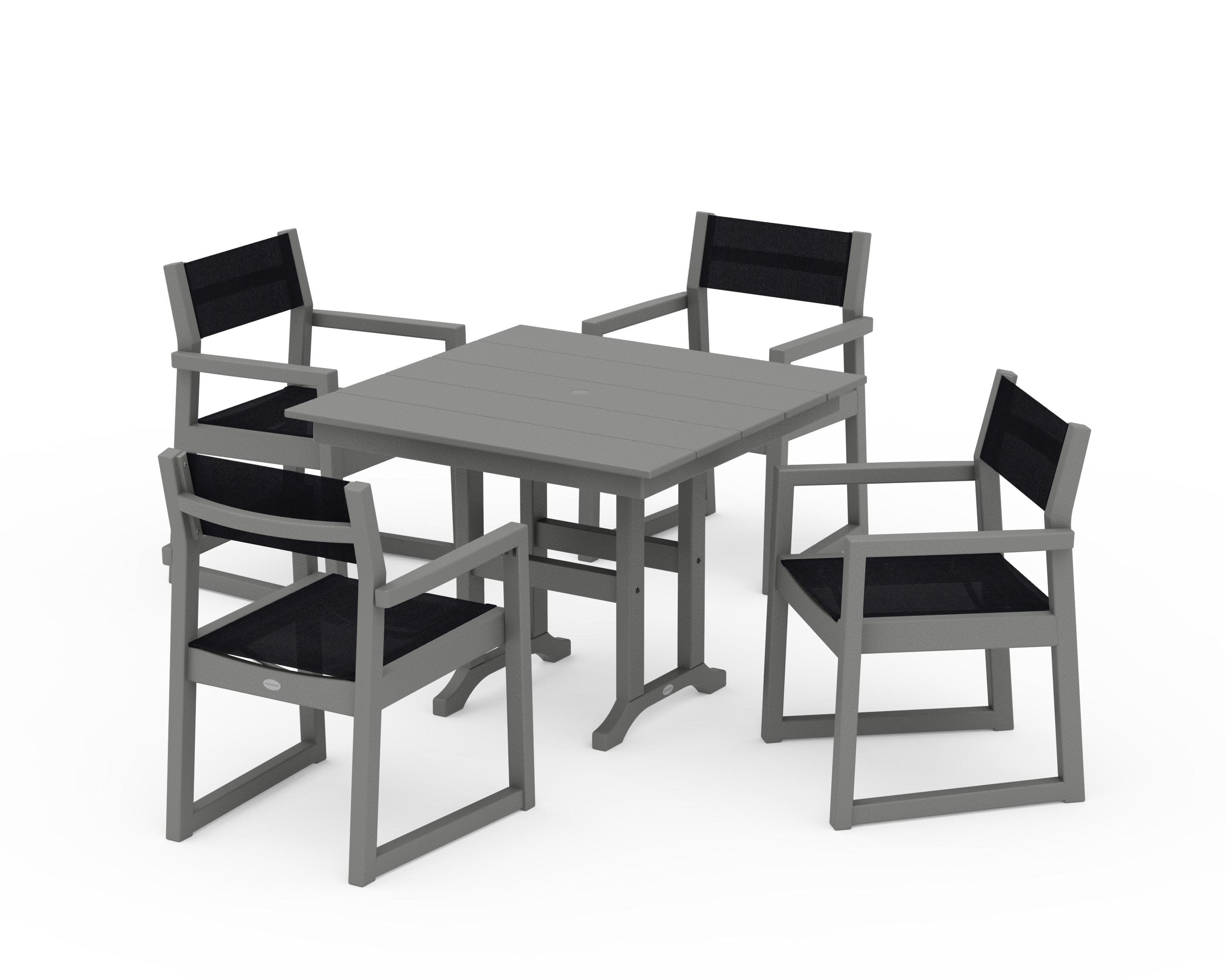 EDGE Sling Arm Chair 5-Piece Farmhouse Dining Set in Slate Grey / Black Sling