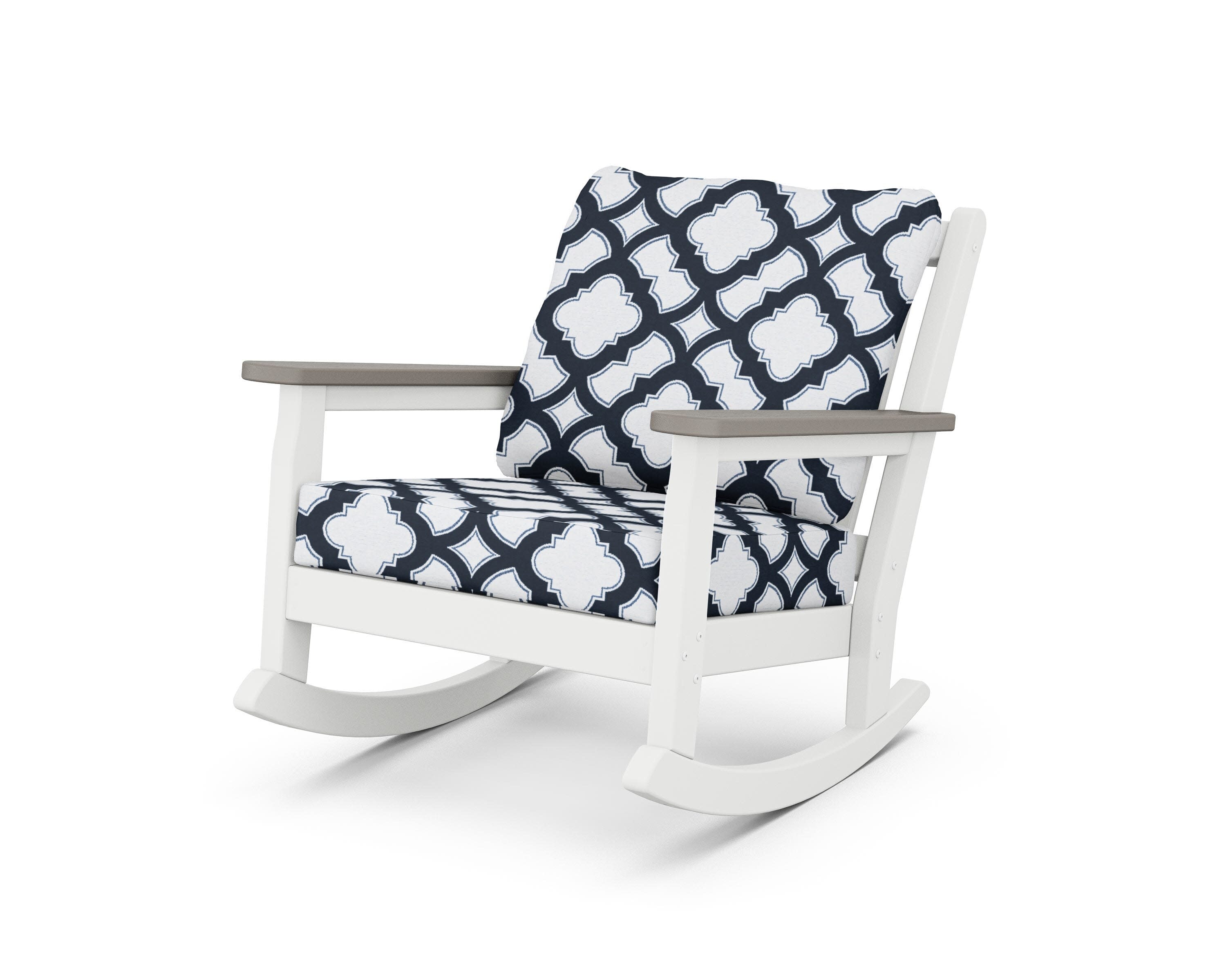 Chippendale Deep Seating Rocking Chair in White / Driftwood / Trellis Marine Indigo