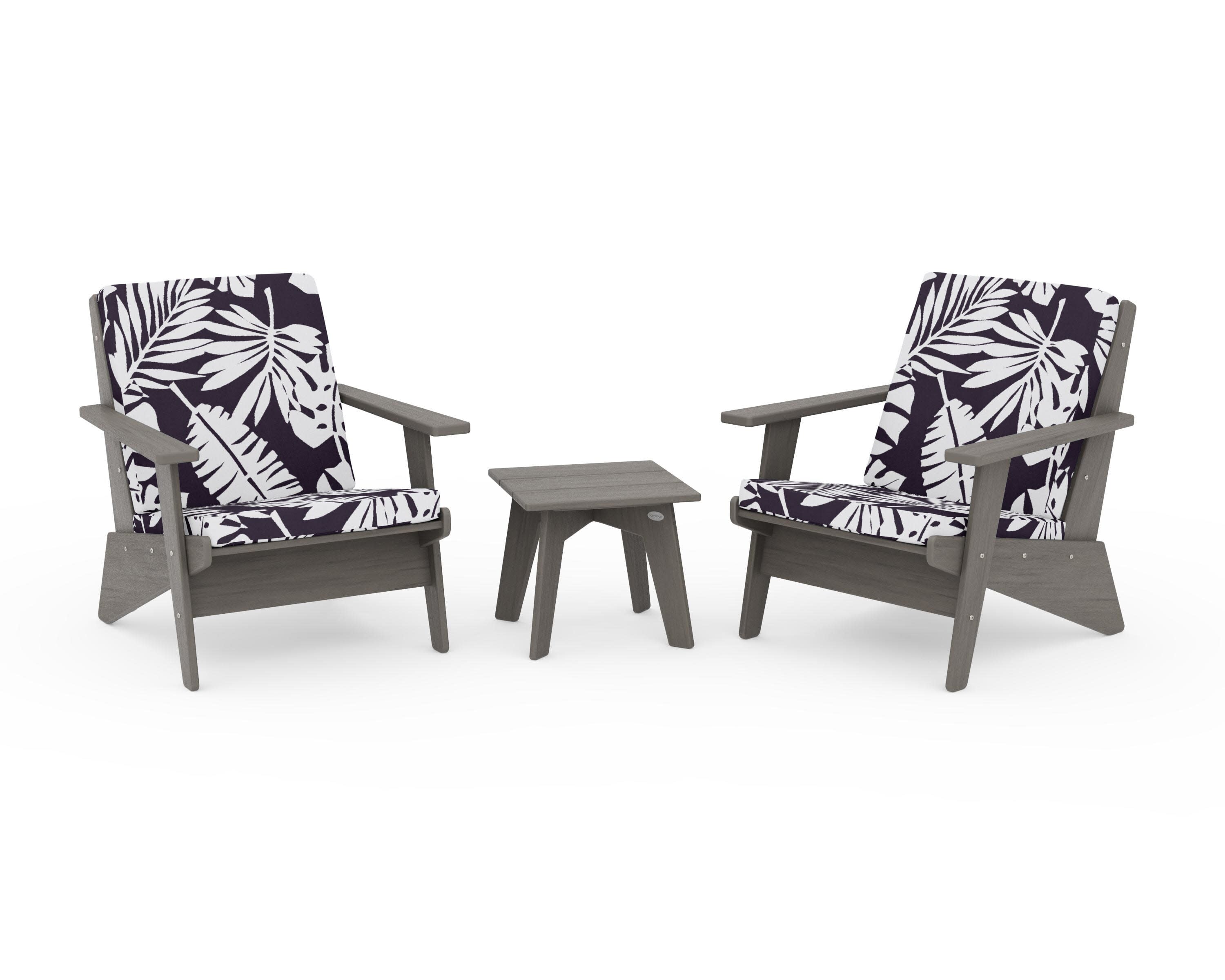 Riviera Modern Lounge 3-Piece Set in Driftwood / Leaf Navy