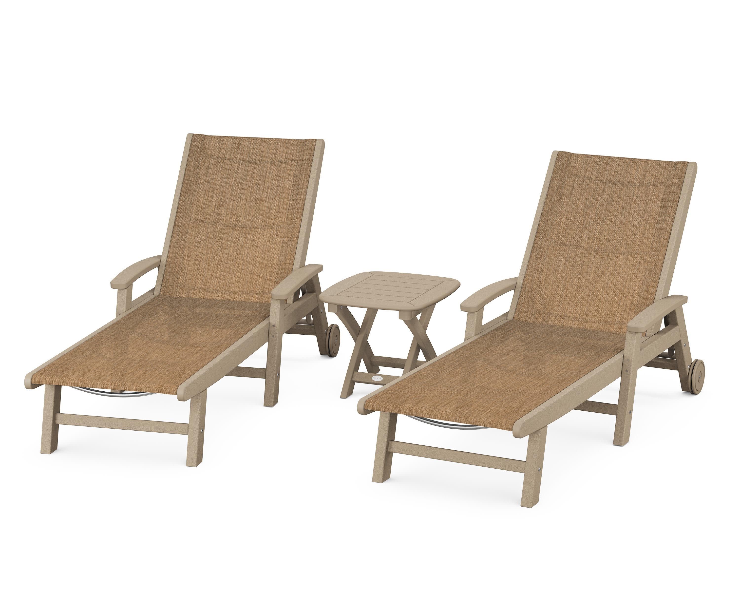 Coastal 3-Piece Wheeled Chaise Set in Vintage Sahara / Burlap Sling