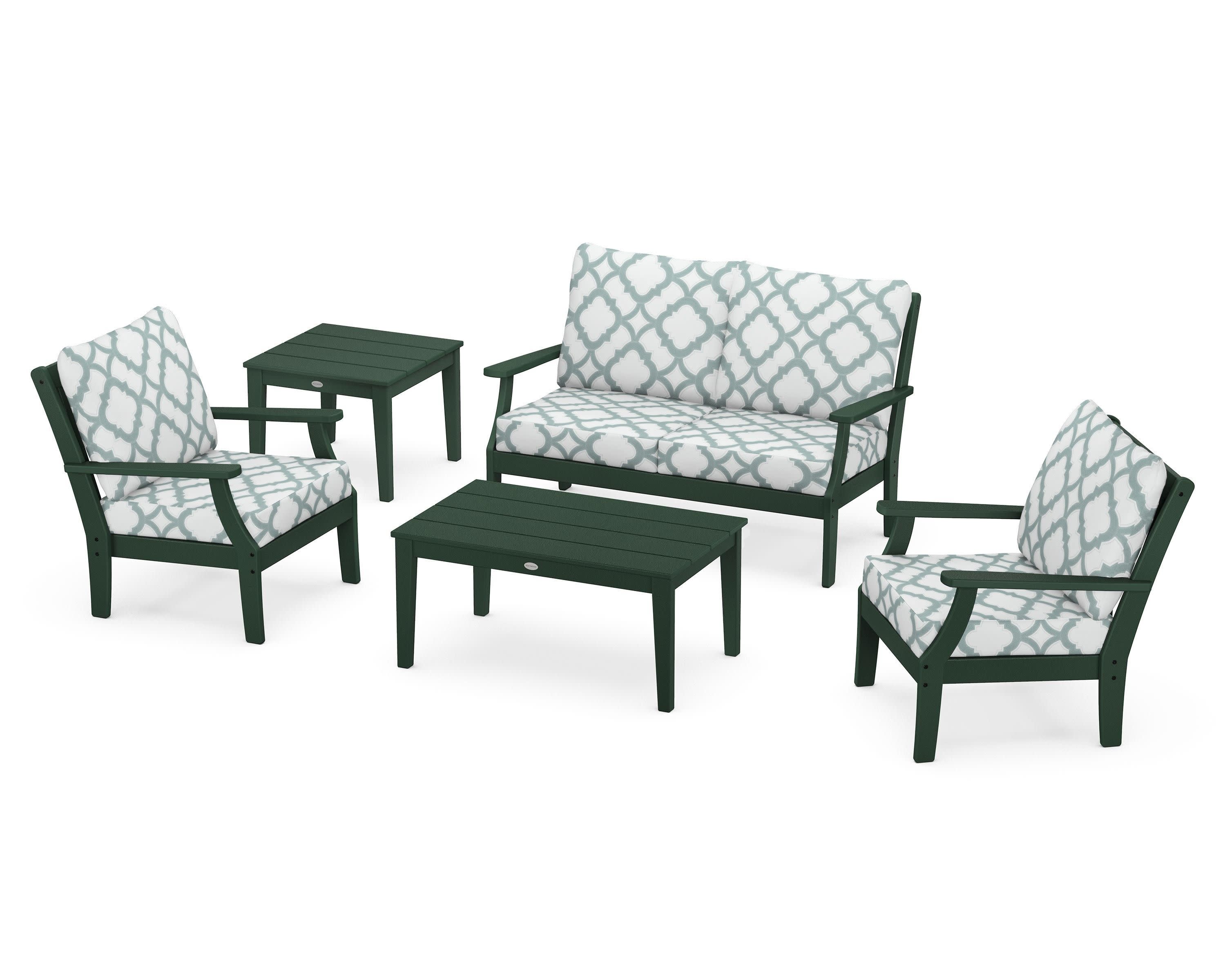 Braxton 5-Piece Deep Seating Set in Green / Trellis Glacier Spa