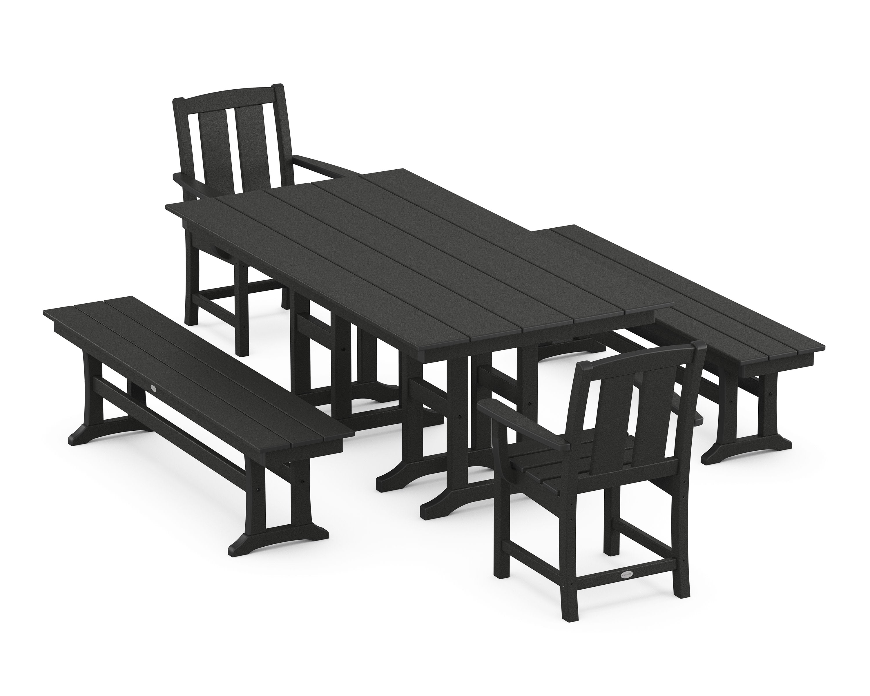 Mission 5-Piece Farmhouse Dining Set with Benches in Black