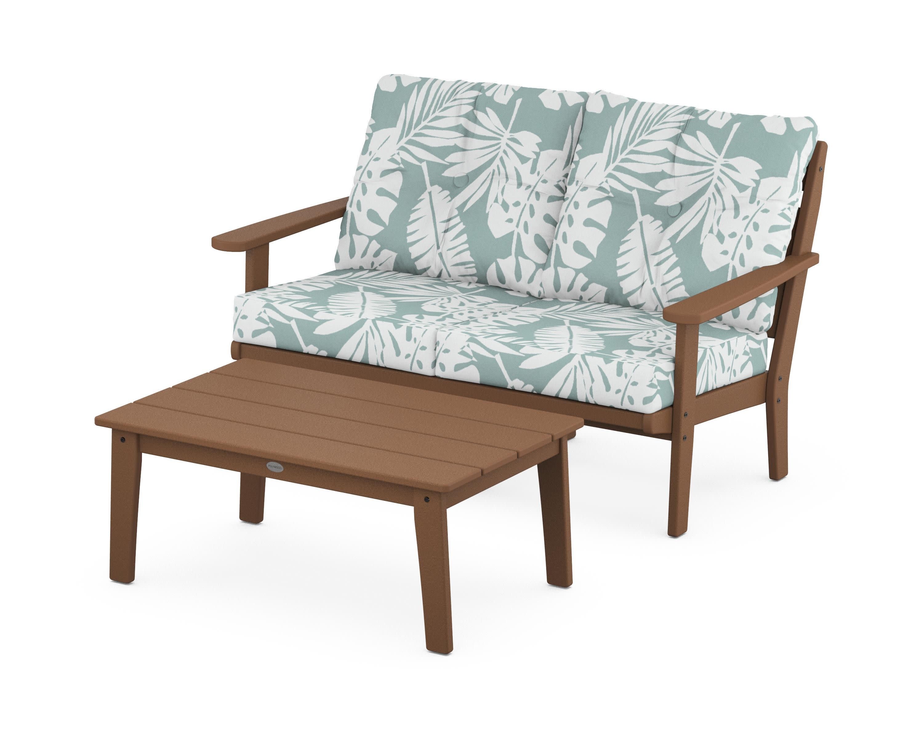 Lakeside 2-Piece Lounge Loveseat Set in Teak / Leaf Glacier Spa