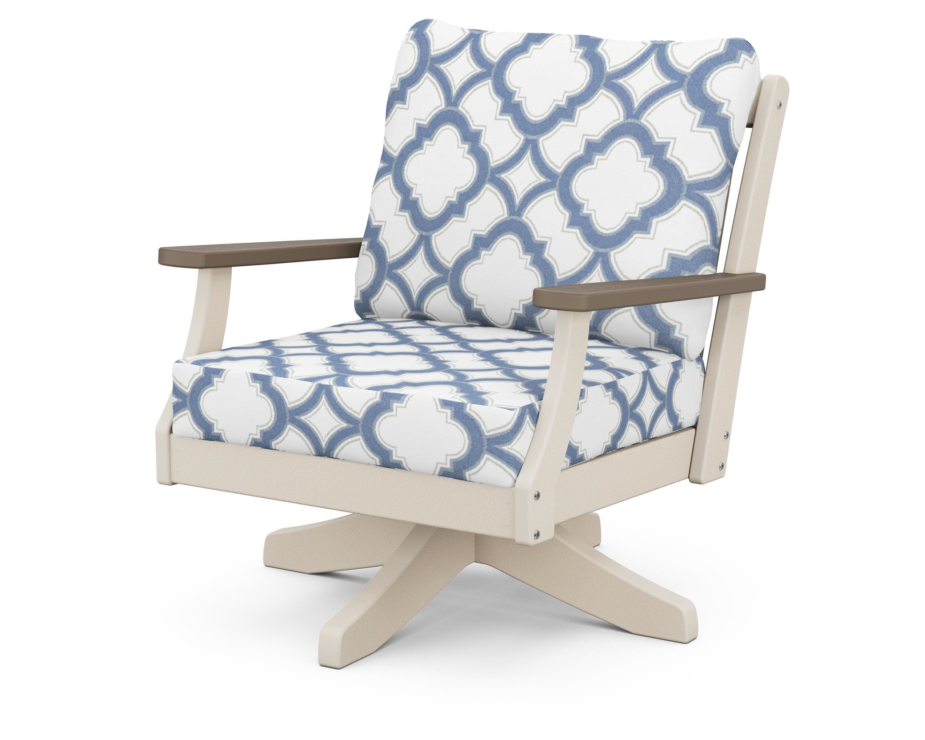 Braxton Deep Seating Swivel Chair in Sand / Kona / Trellis Sky Blue