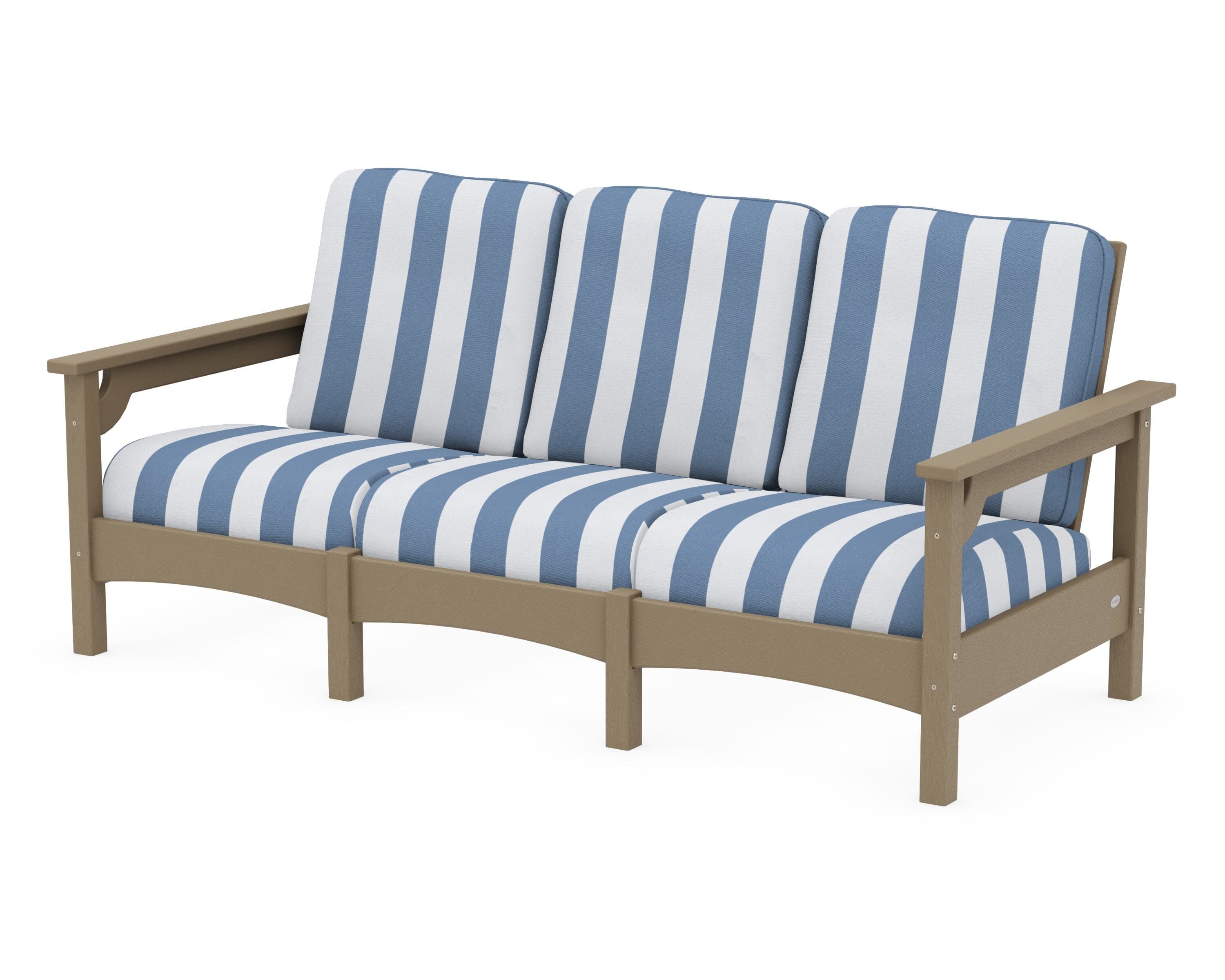 Club Sofa in Vintage Sahara / Cabana Stripe Sky Blue