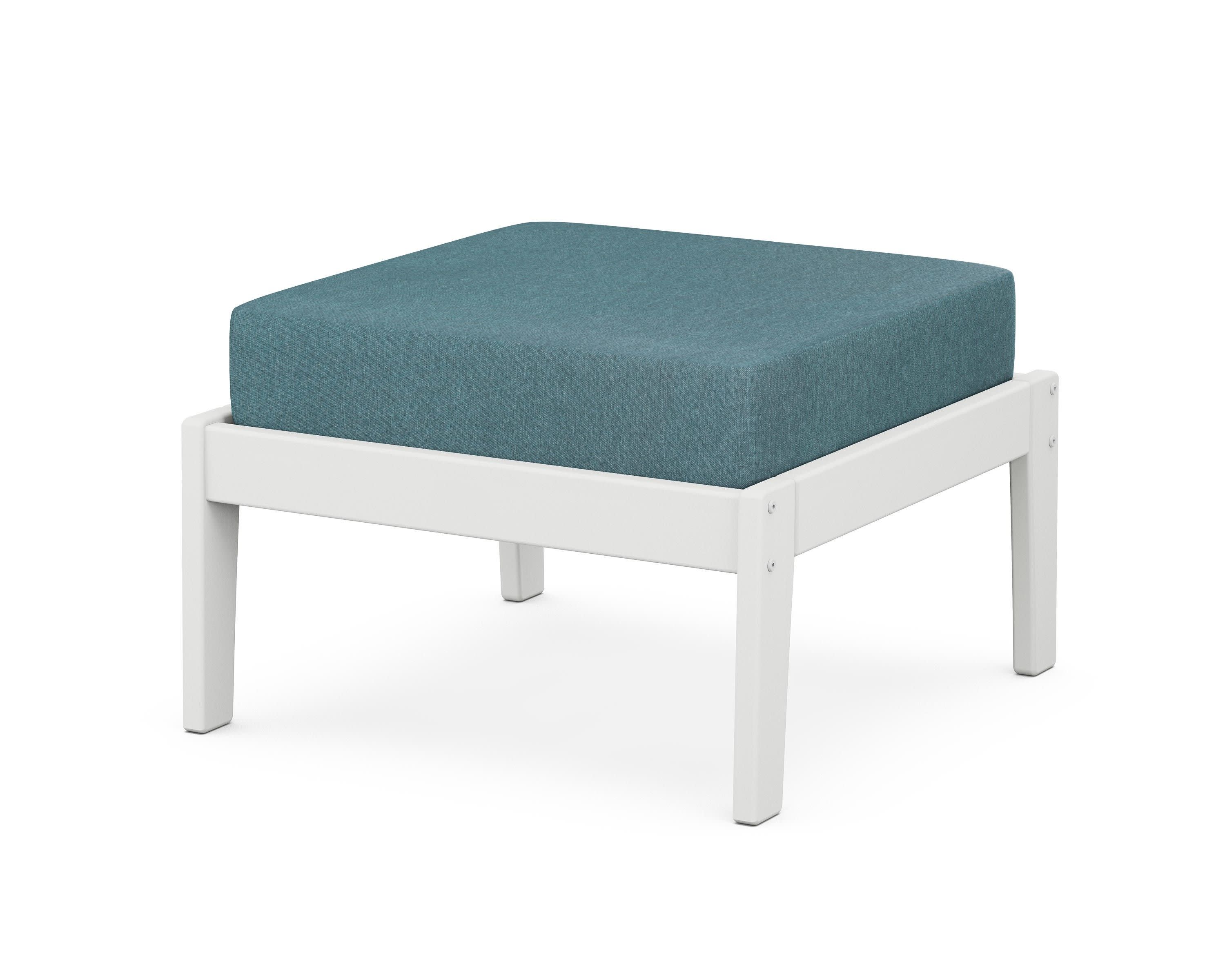 Deep Seating Ottoman in White / Ocean Teal