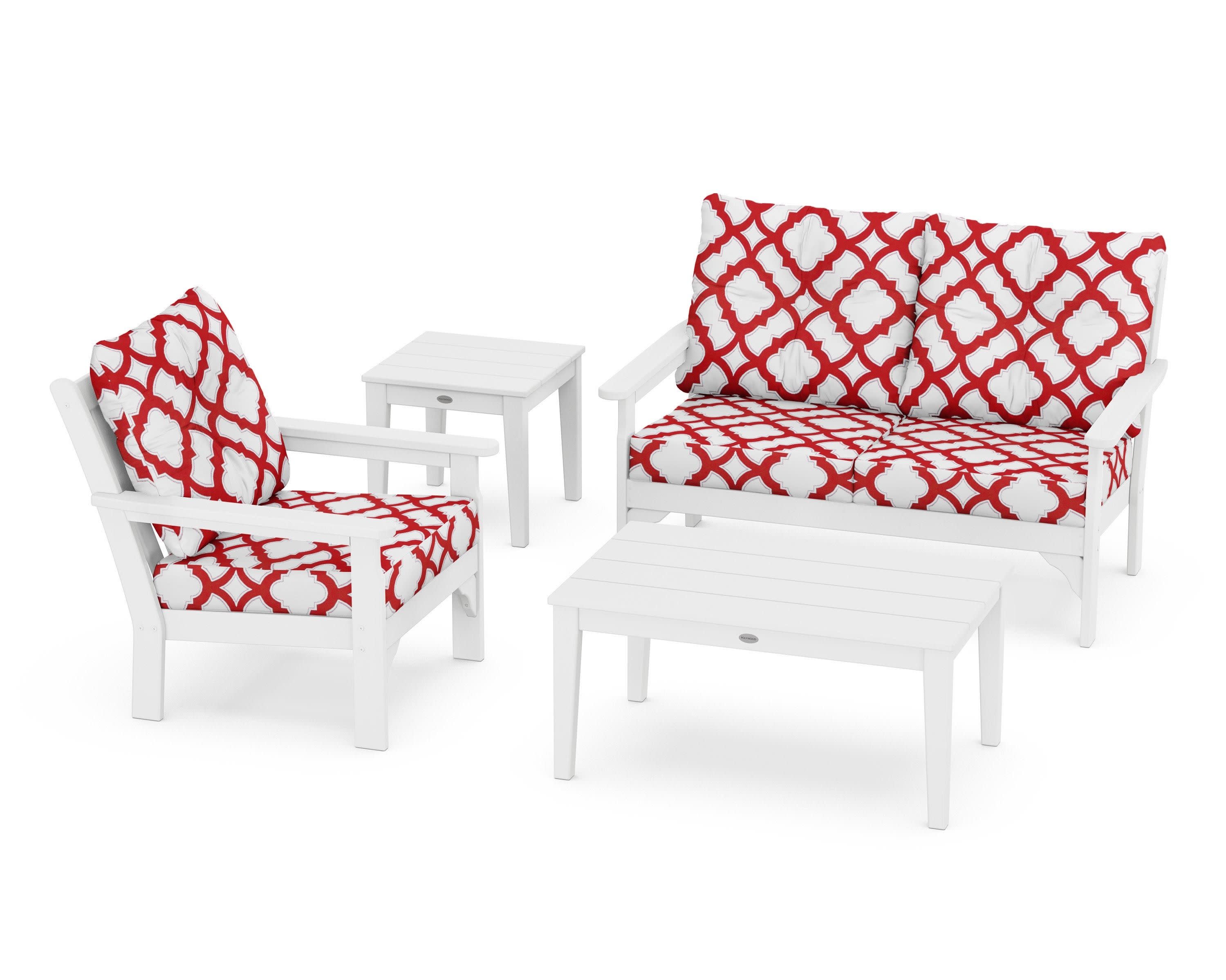 Vineyard 4-Piece Deep Seating Set in White / Trellis Crimson