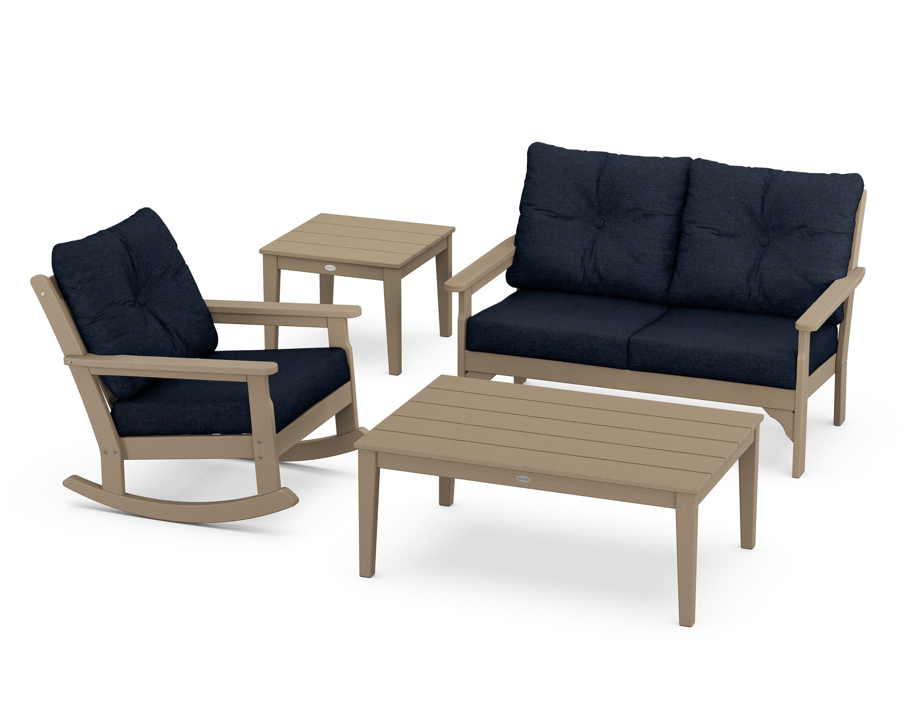 Vineyard 4-Piece Deep Seating Rocker Set in Vintage Sahara / Marine Indigo